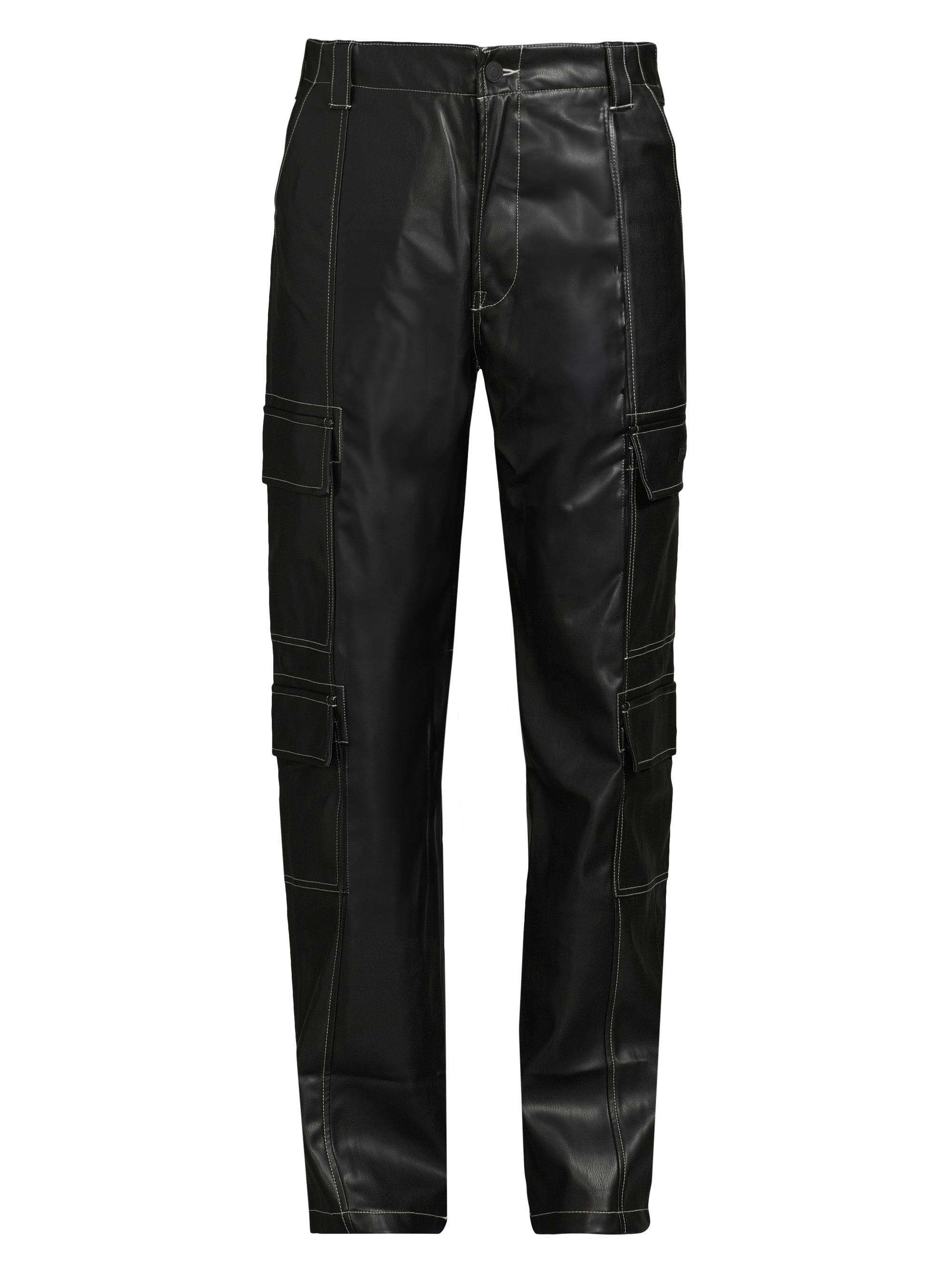 Hudson Jeans Men's Baggy Faux Leather Cargo Pants - Black Sky