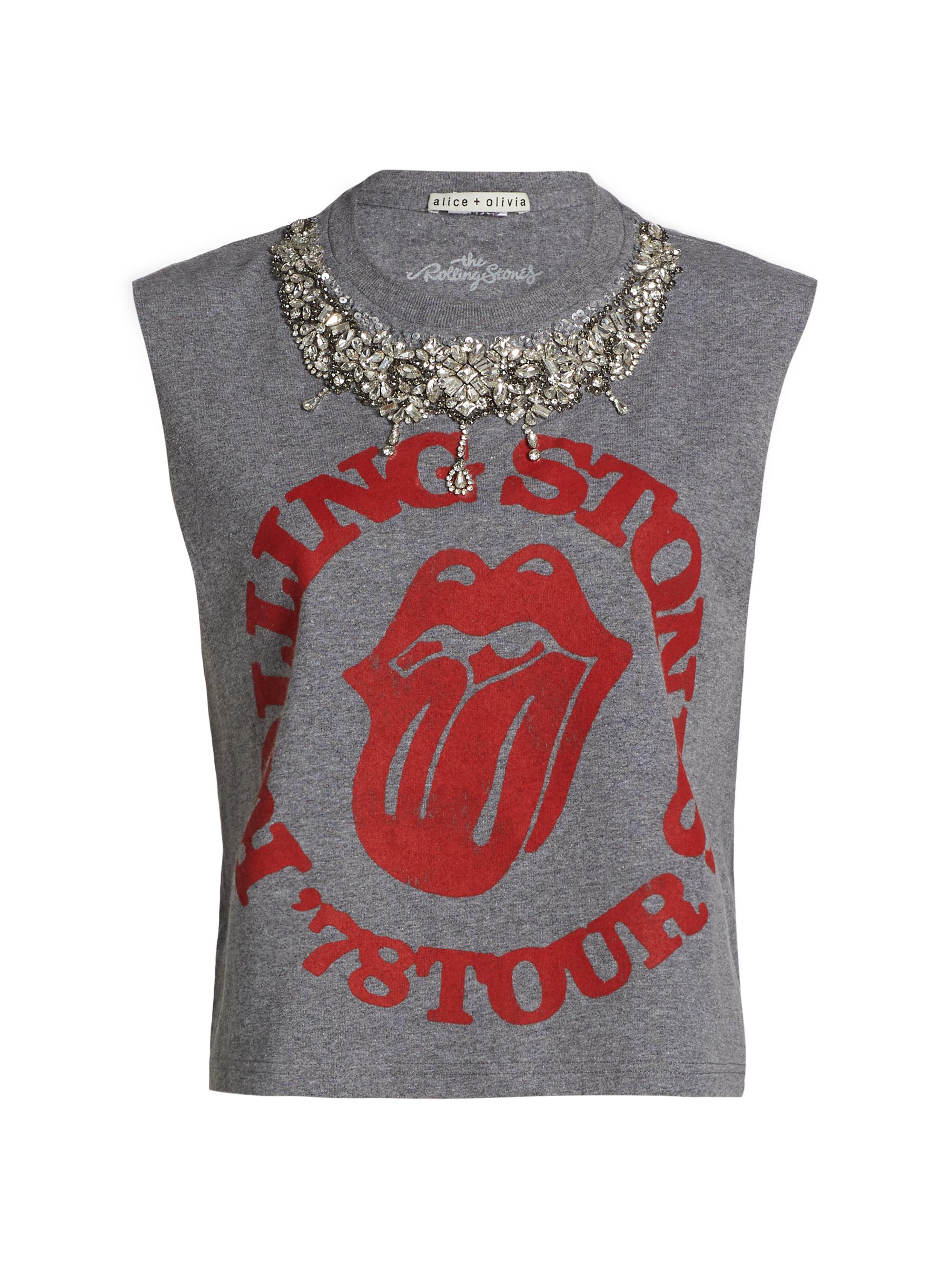 Alice + Olivia Women's Micah Crystal-Embellished Cotton Tank - Grey Bright Ruby