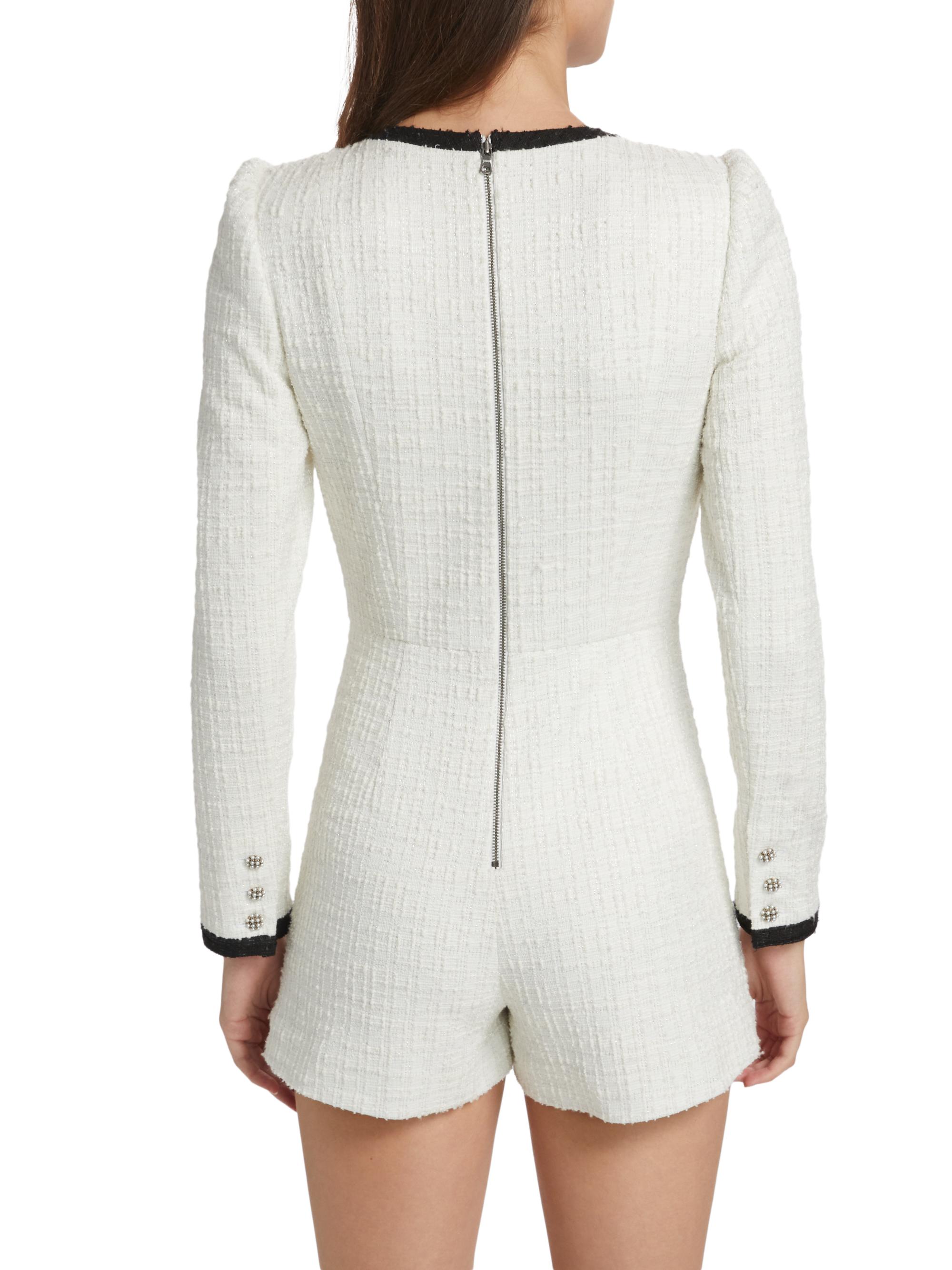 Alice + Olivia Shiloh Tweed Long-Sleeve Romper | Saks Fifth Avenue