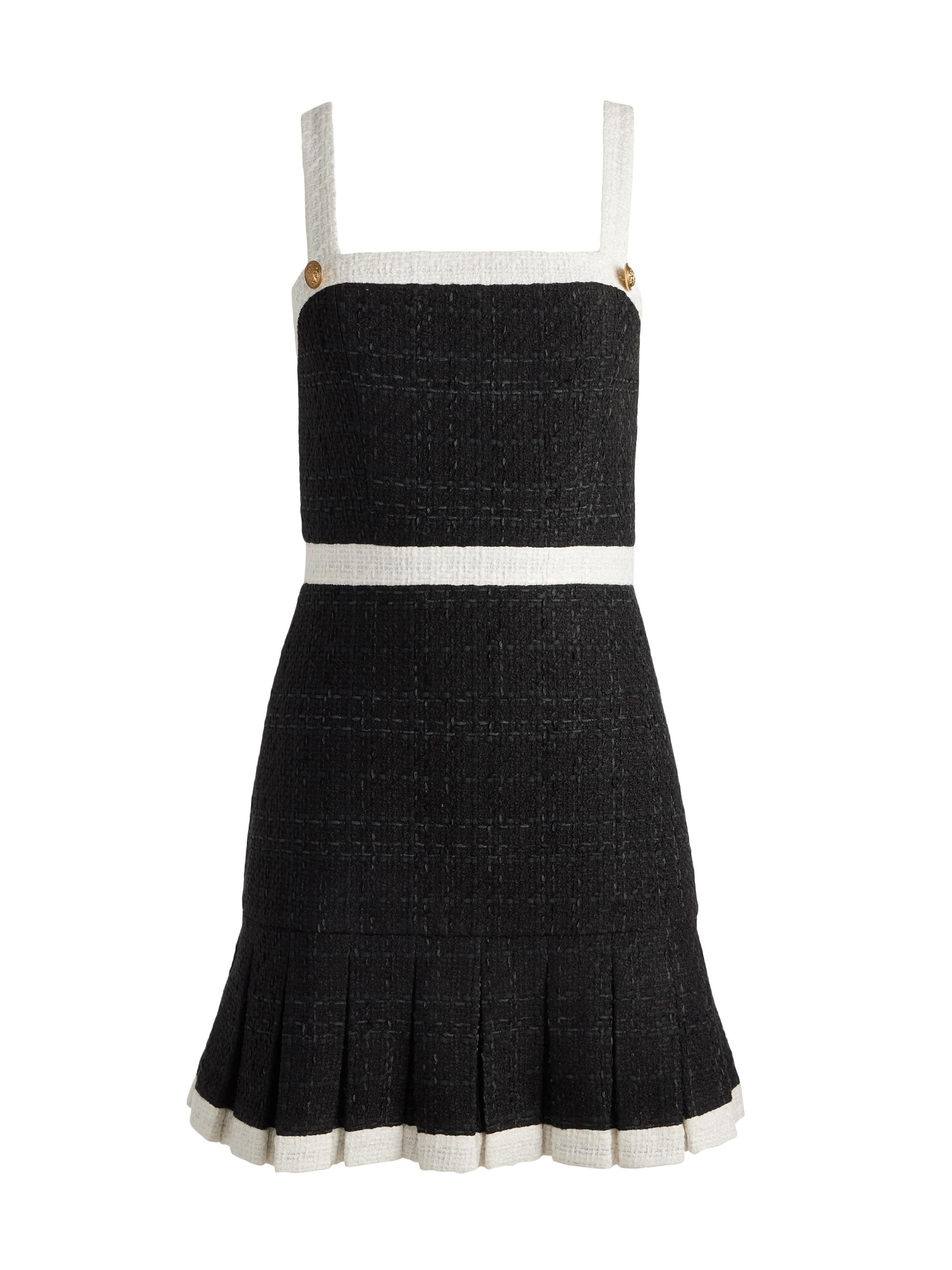 Alice + Olivia Women's Clarine Rib-Knit Pleated Sleeveless Minidress - Black Off White