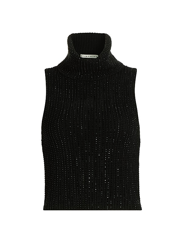 Shop Alice + Olivia Alma Crystal-Embellished Wool Turtleneck Shop Alice + Olivia Alma Crystal-Embellished Wool Turtleneck