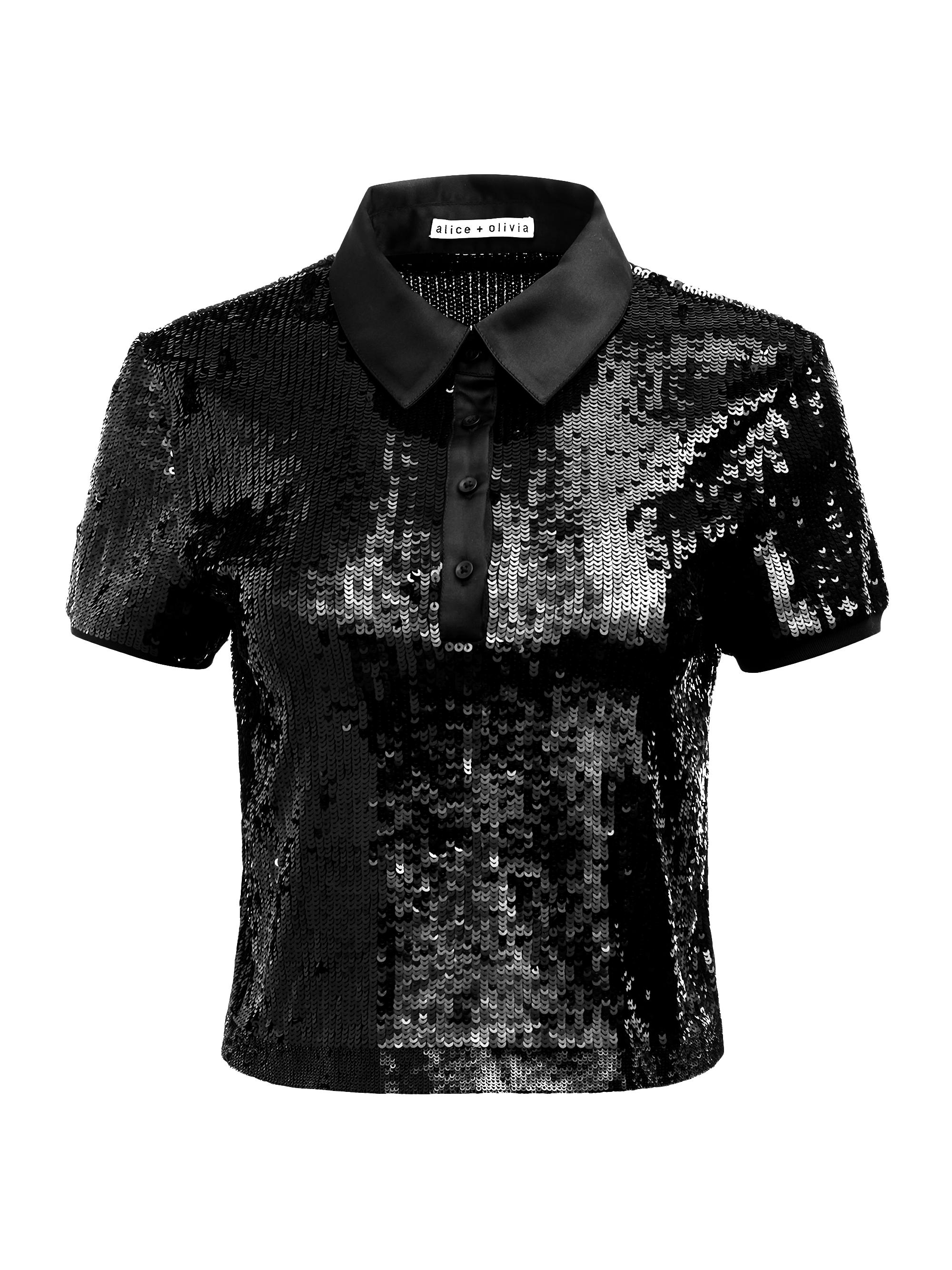 Alice + Olivia Women's Sequined Fitted Polo Shirt - Black