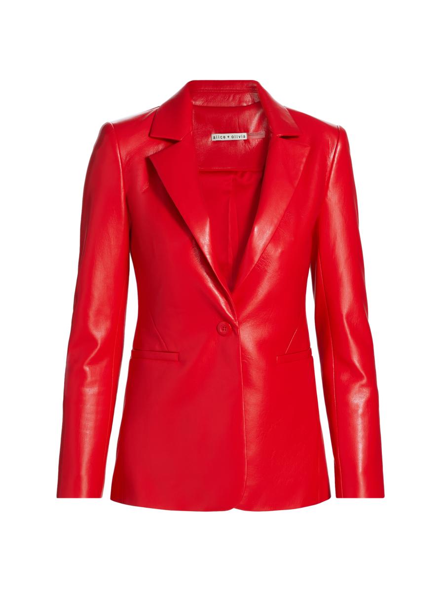Alice + Olivia Macey Faux-Leather Fitted Blazer | Saks Fifth