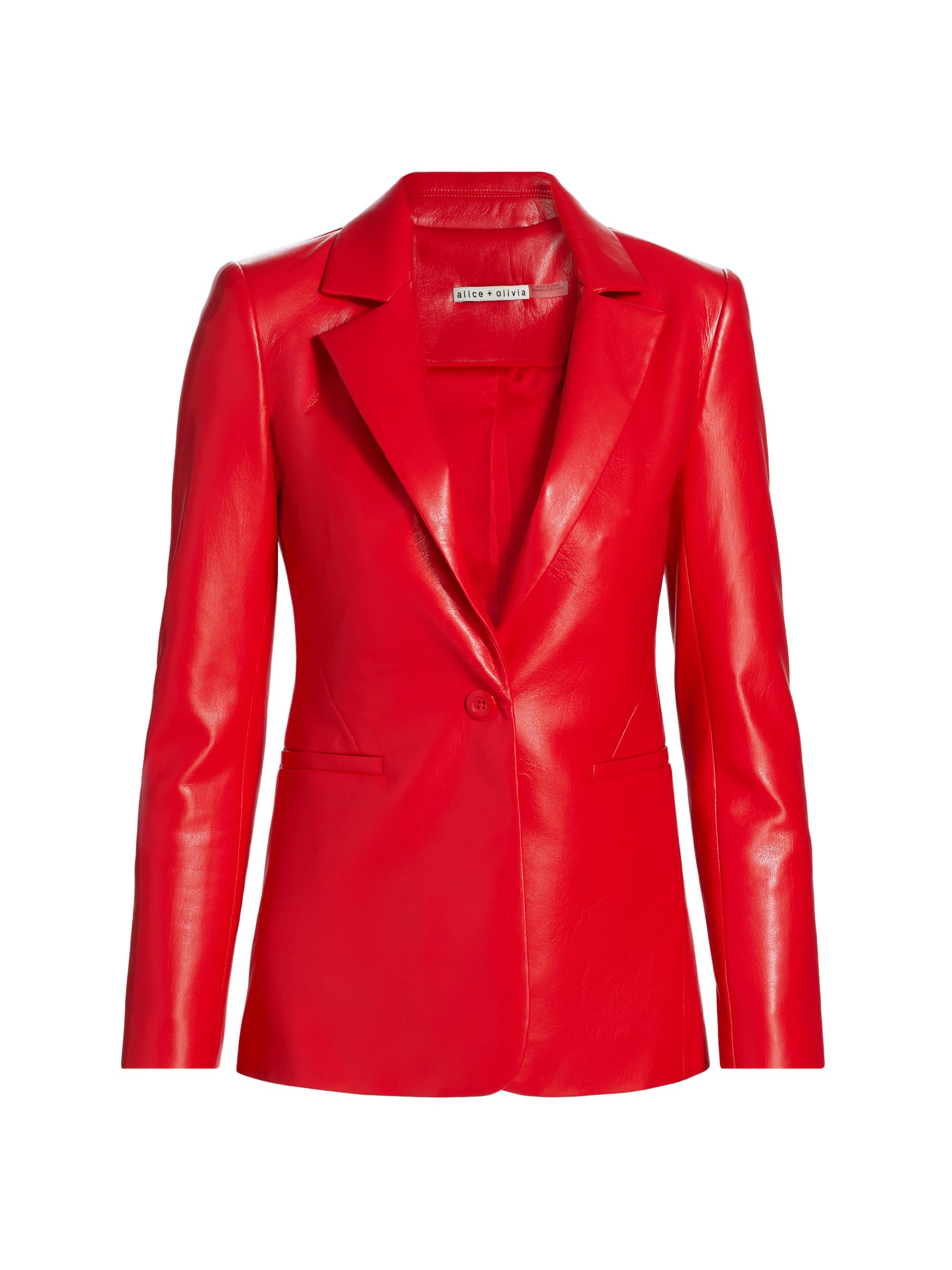 Alice + Olivia Women's Macey Faux-Leather Fitted Blazer - Bright Ruby