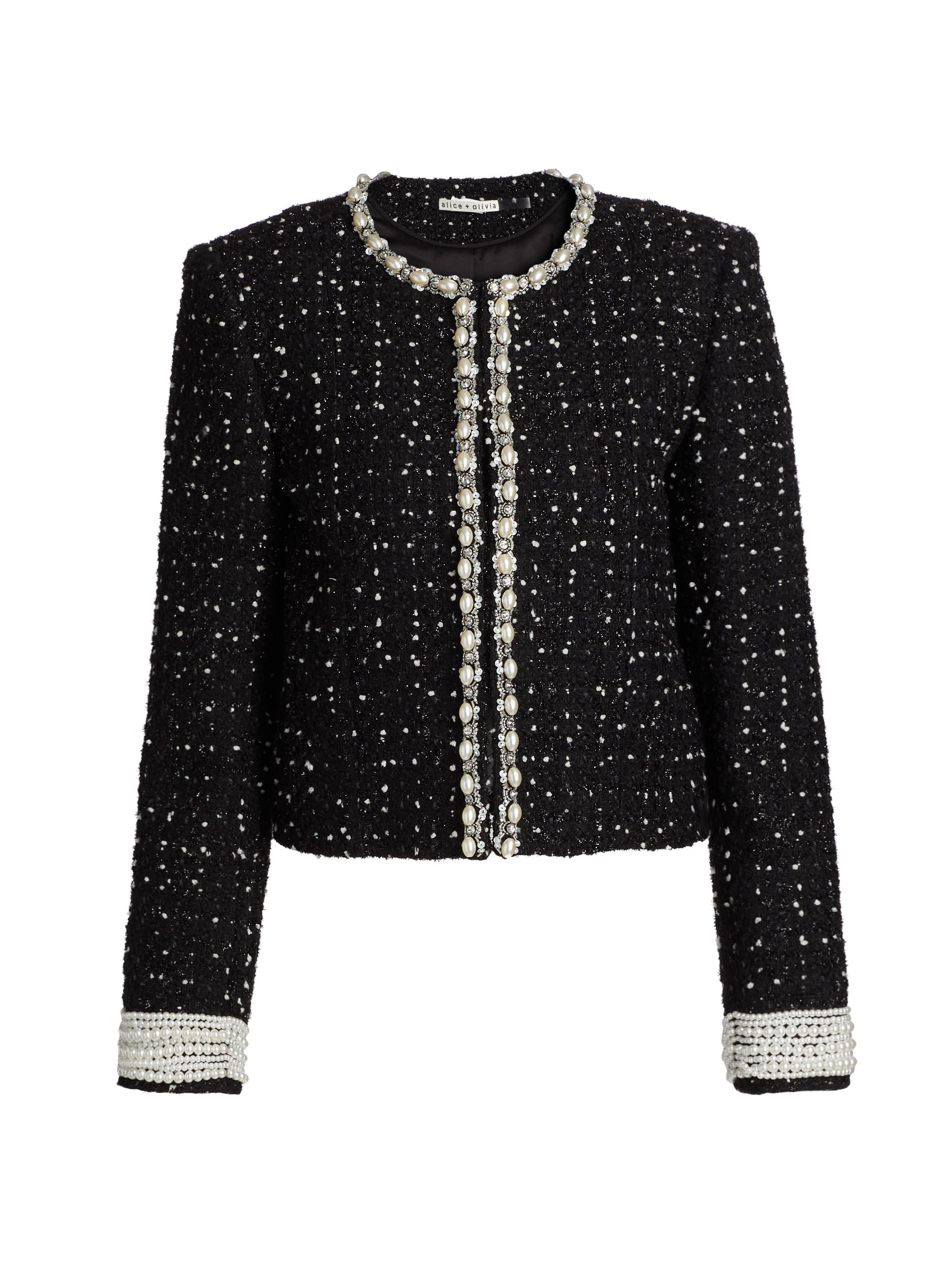 Alice + Olivia Women's Dorian Embellished Boxy Jacket - Black White