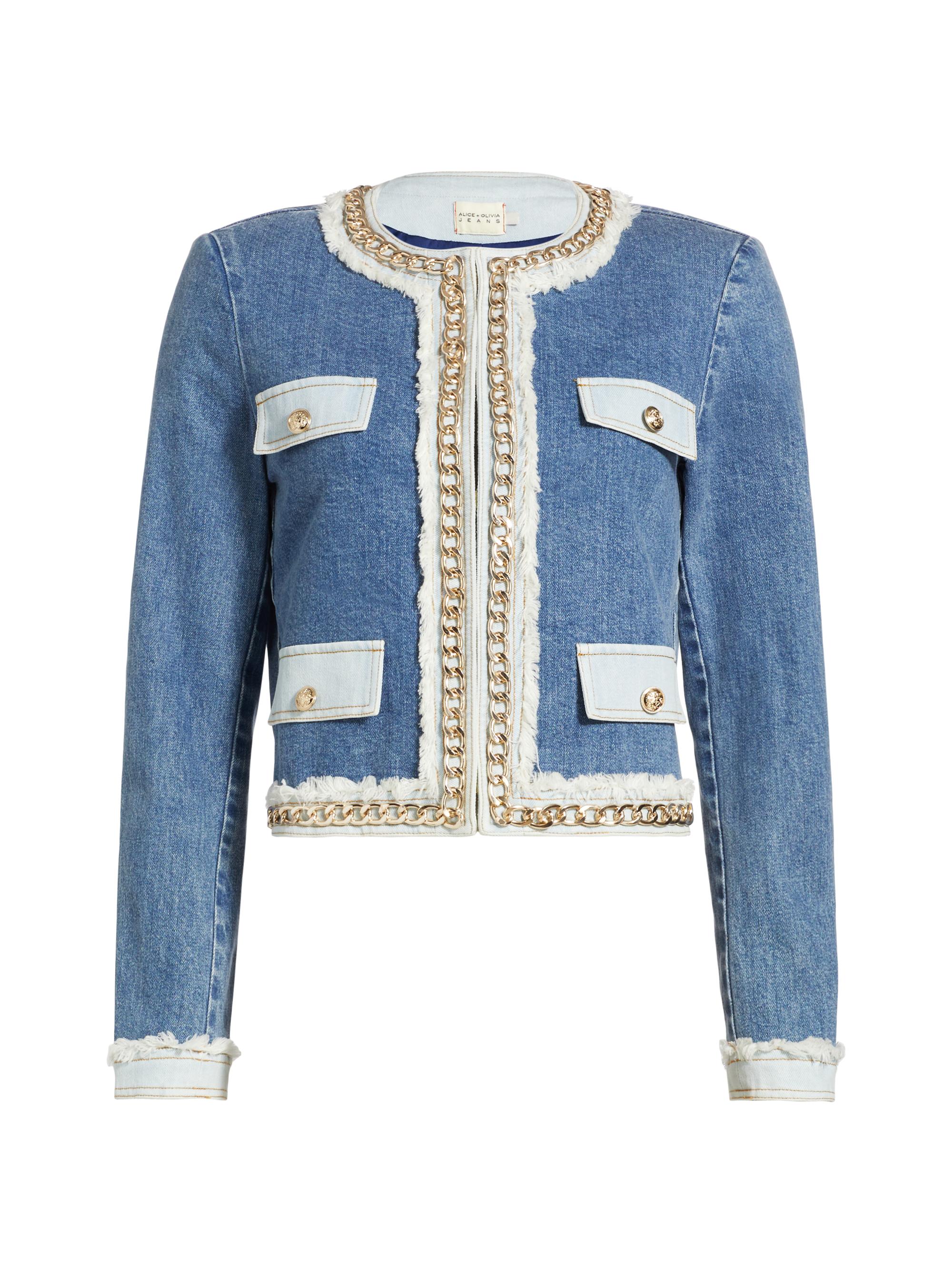 Alice + Olivia Landon Chain Denim Crop Jacket | Saks Fifth Avenue