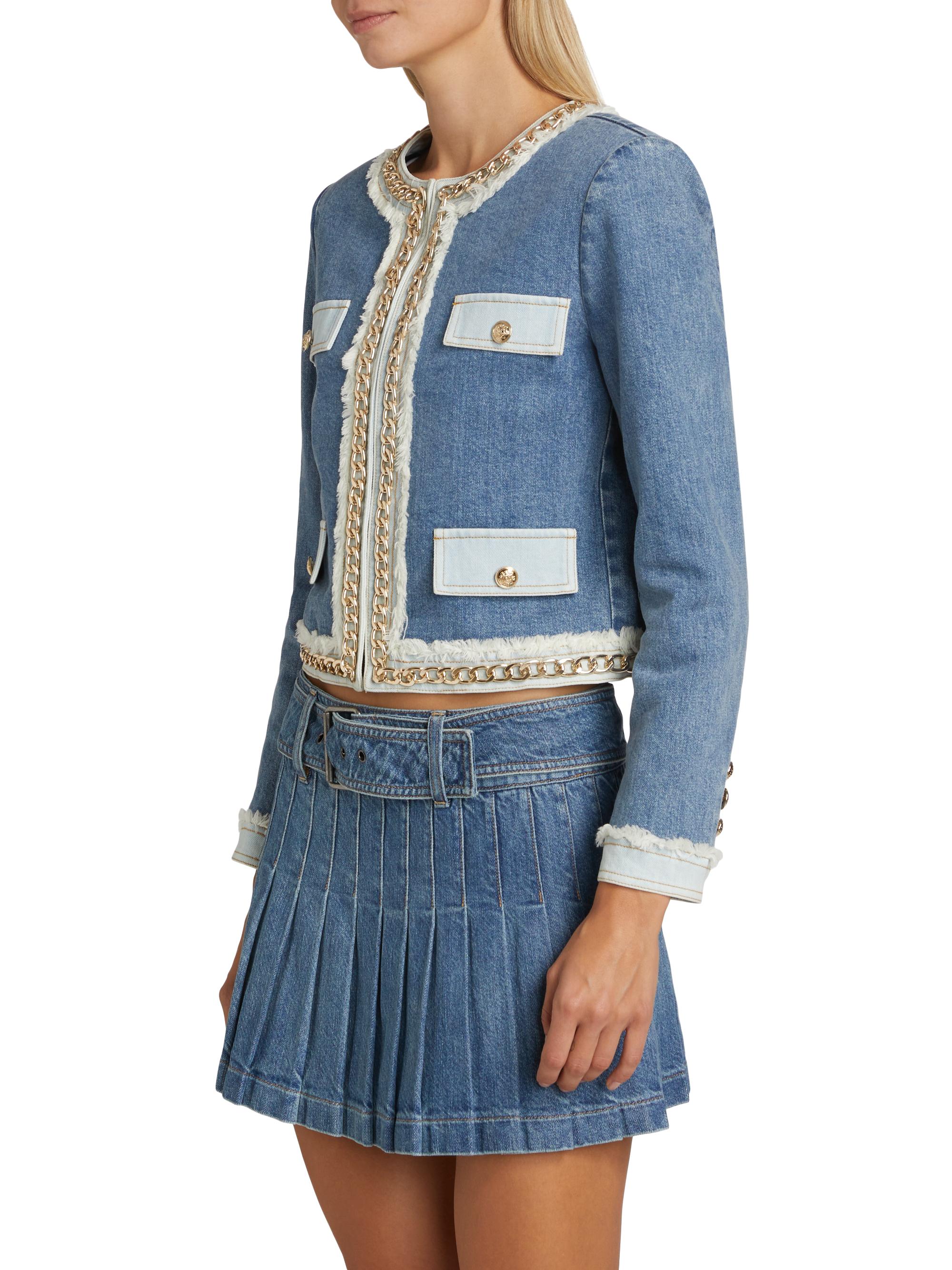 Alice + Olivia Landon Chain Denim Crop Jacket | Saks Fifth