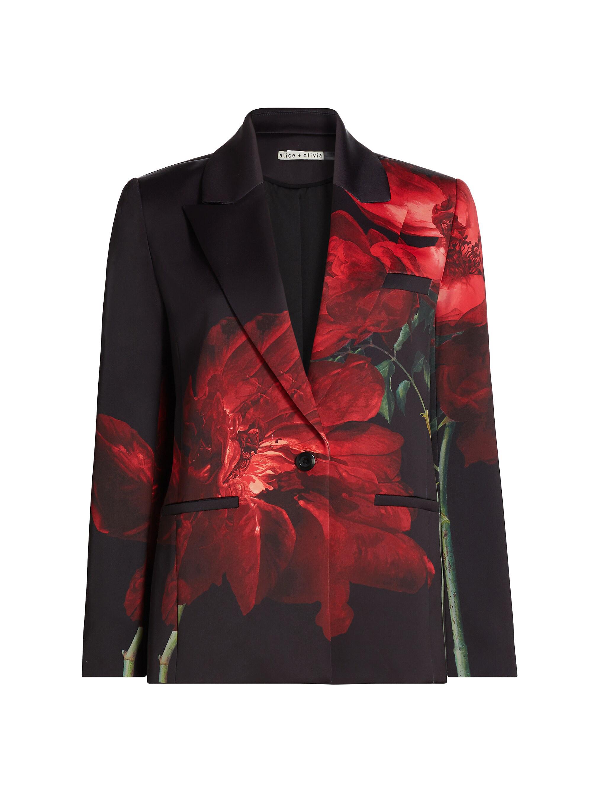 Alice + Olivia Women's Silas Floral Silk Blazer - Peony Petals Bright Ruby