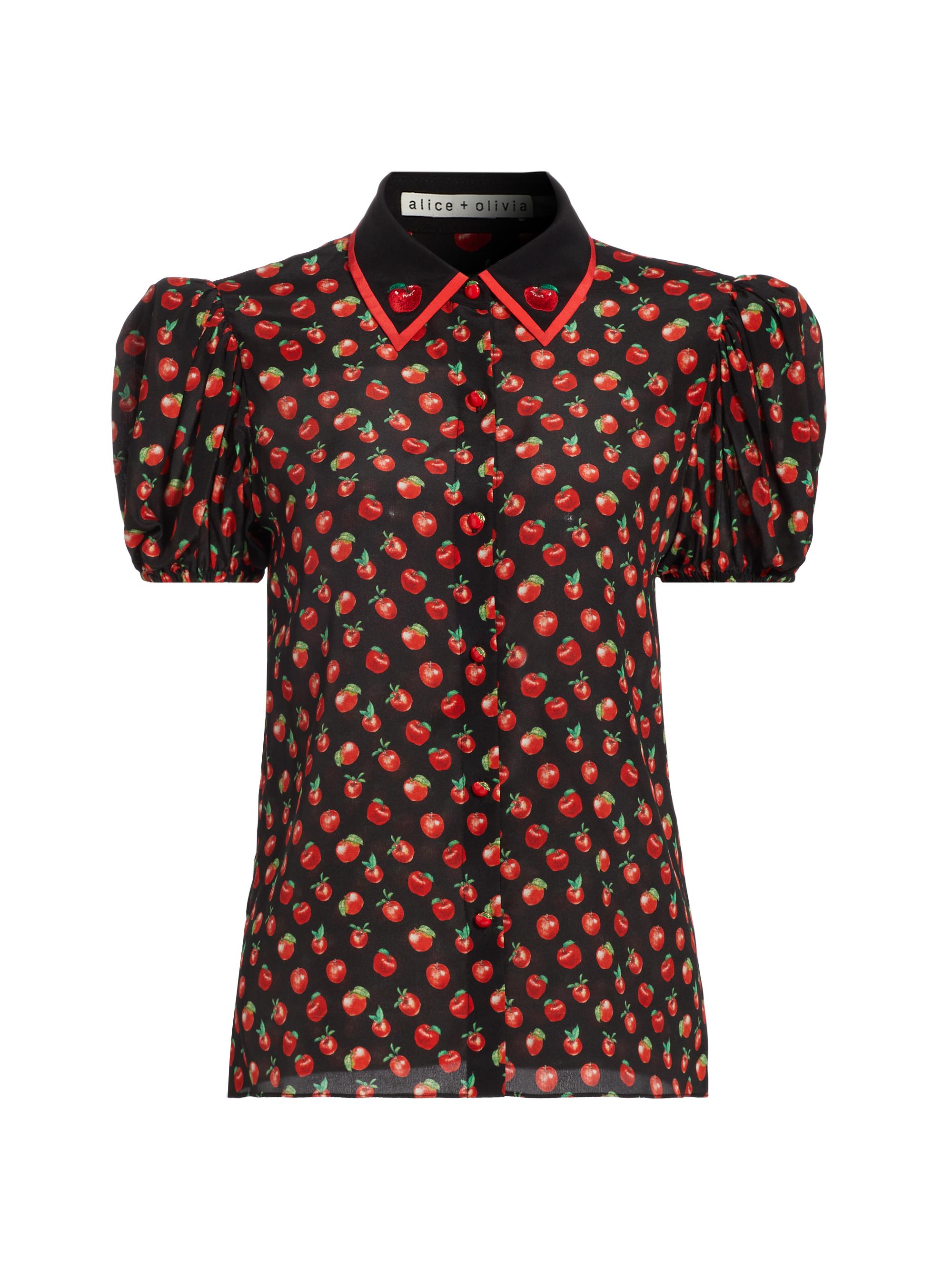 Alice + Olivia Women's Willa Embroidered Silk Puff-Sleeve Blouse - Pink Lady Apple