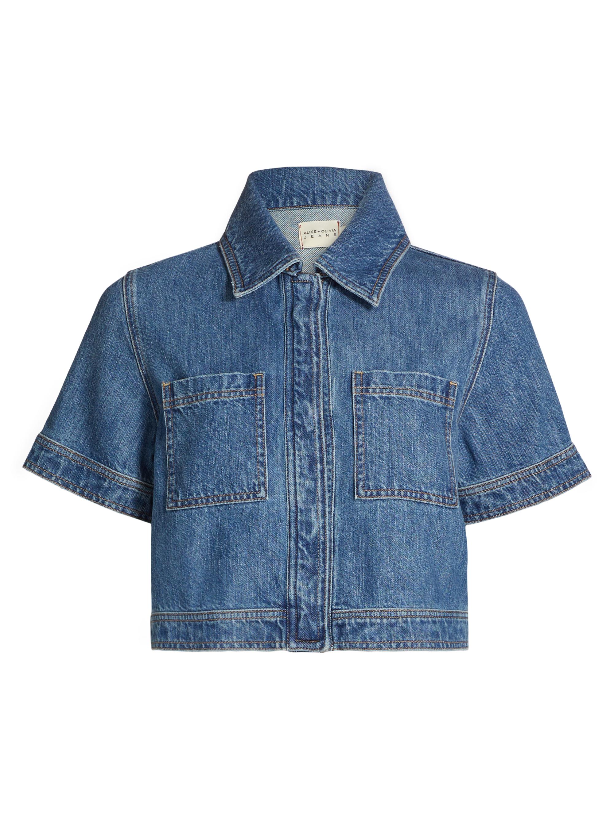 Alice + Olivia Women's Tesha Cropped Denim Shirt - Avery Blue