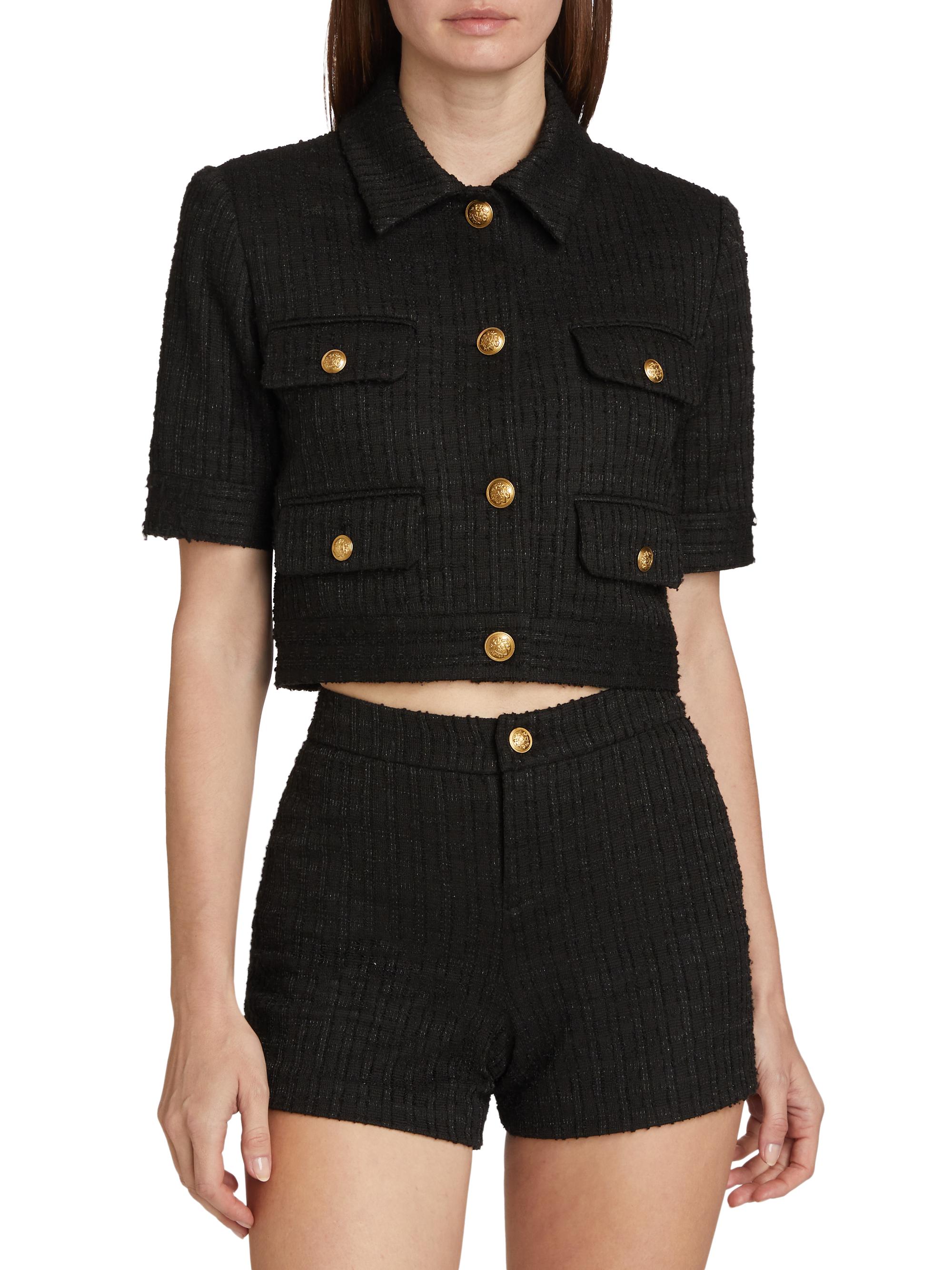Alice + Olivia Elle Rib-Knit Cropped Short-Sleeve Jacket | Saks