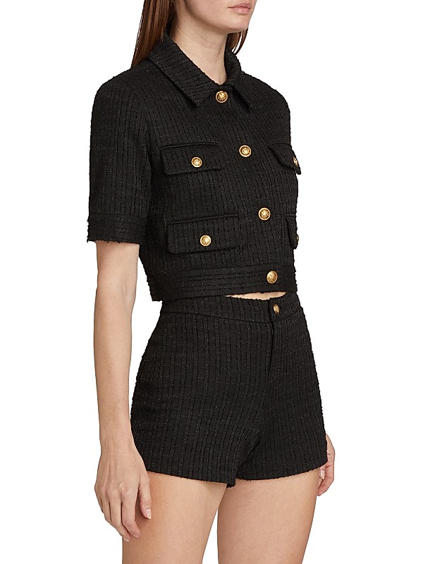 Shop Alice + Olivia Elle Rib-Knit Cropped Short-Sleeve Shop Alice + Olivia Elle Rib-Knit Cropped Short-Sleeve