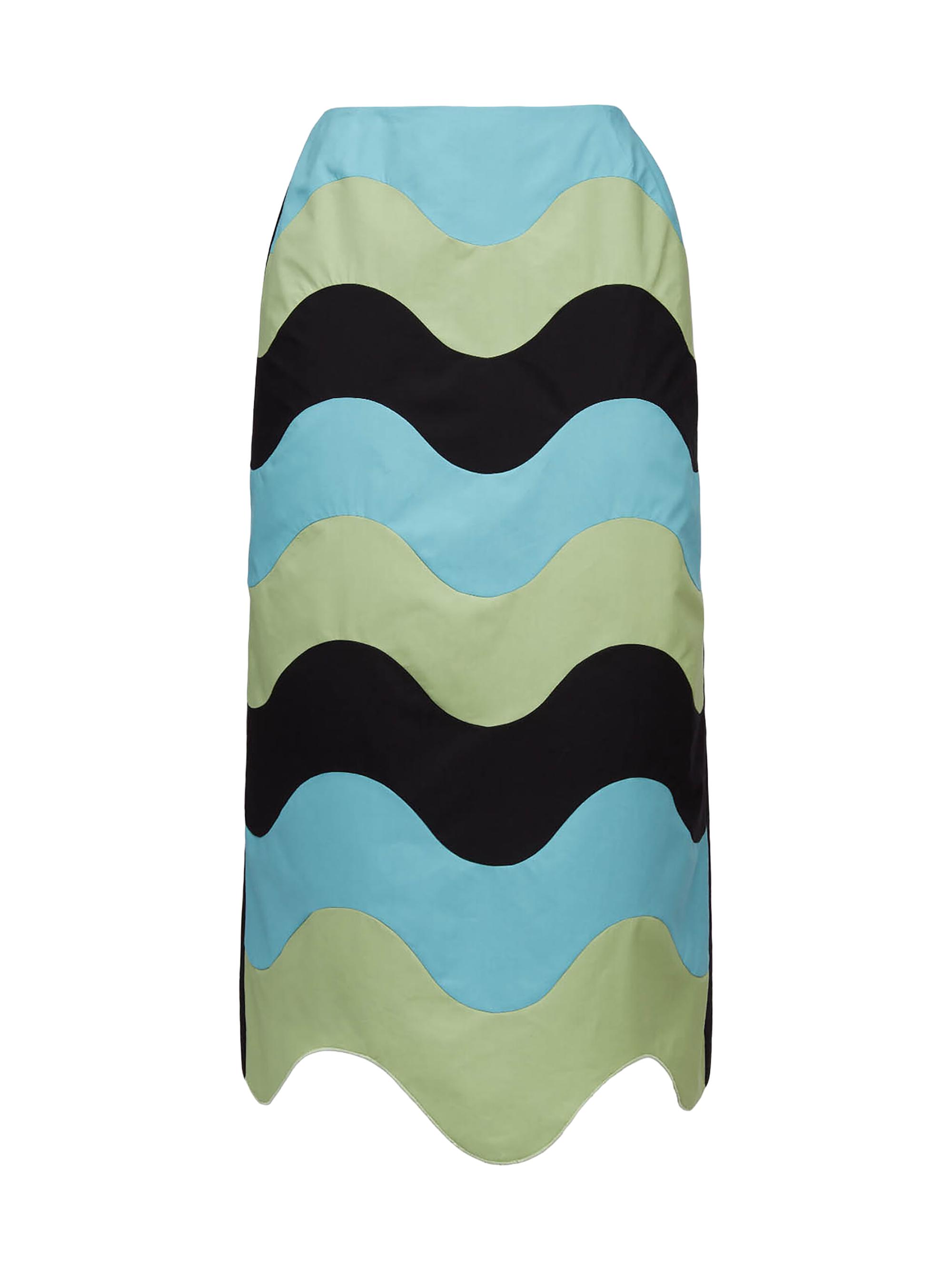 La DoubleJ Women's Pencil Skirt Intarsio Waves - Color Block Nero Black