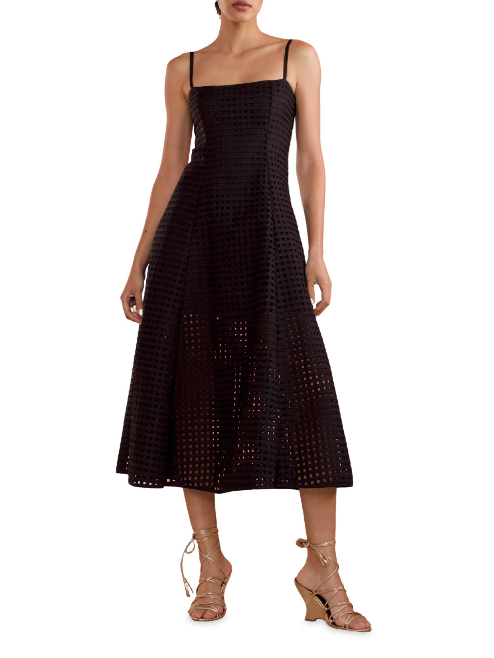 Cynthia Rowley Women's Lattice Linen Midi-Dress - Black