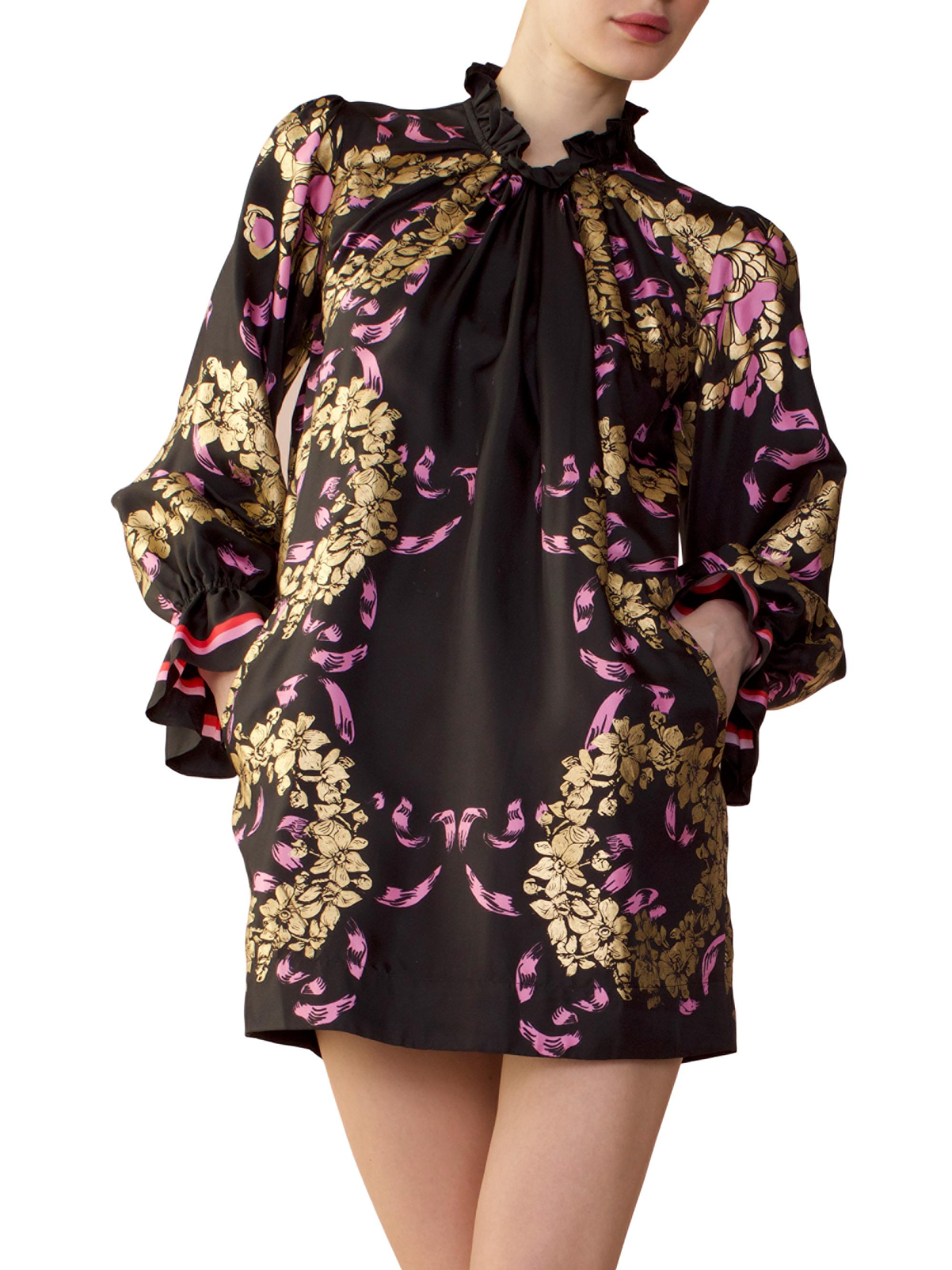 Cynthia Rowley Women's Floral Silk Long-Sleeve Minidress - Black Gold