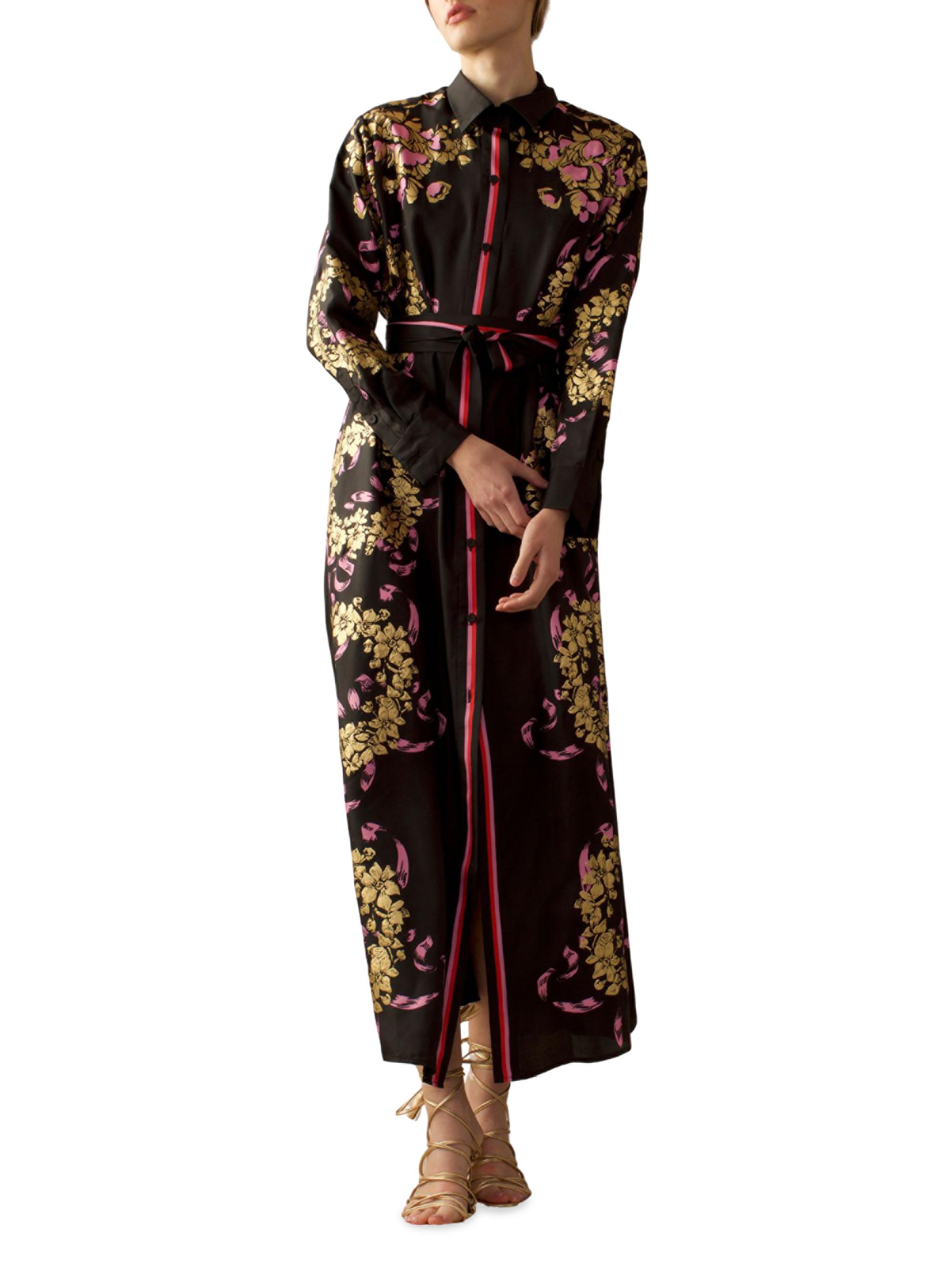 Cynthia Rowley Women's Floral Silk Shirtdress - Black Gold