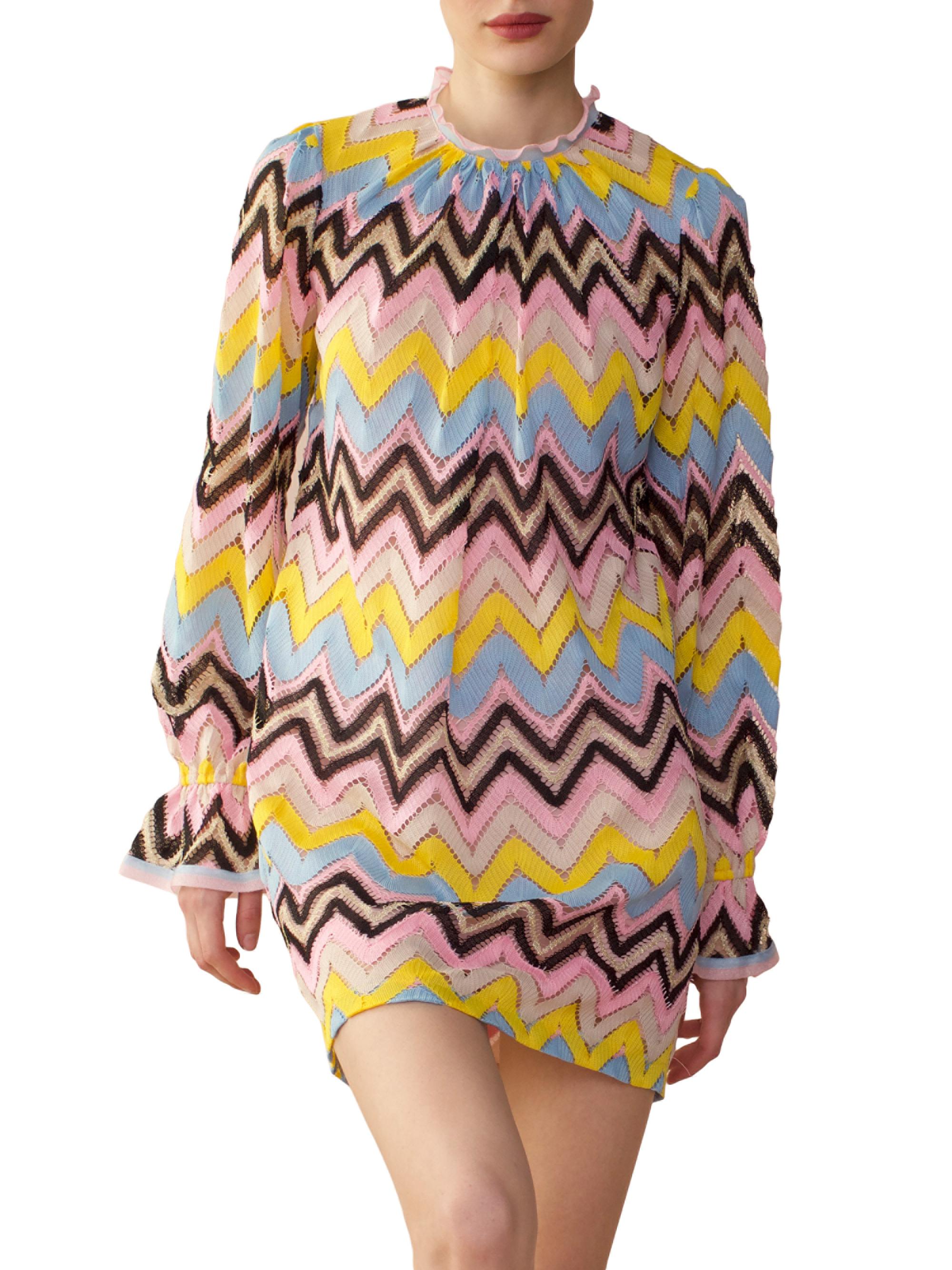 Cynthia Rowley Women's Chevron Crochet Long-Sleeve Minidress - Yellow Multi