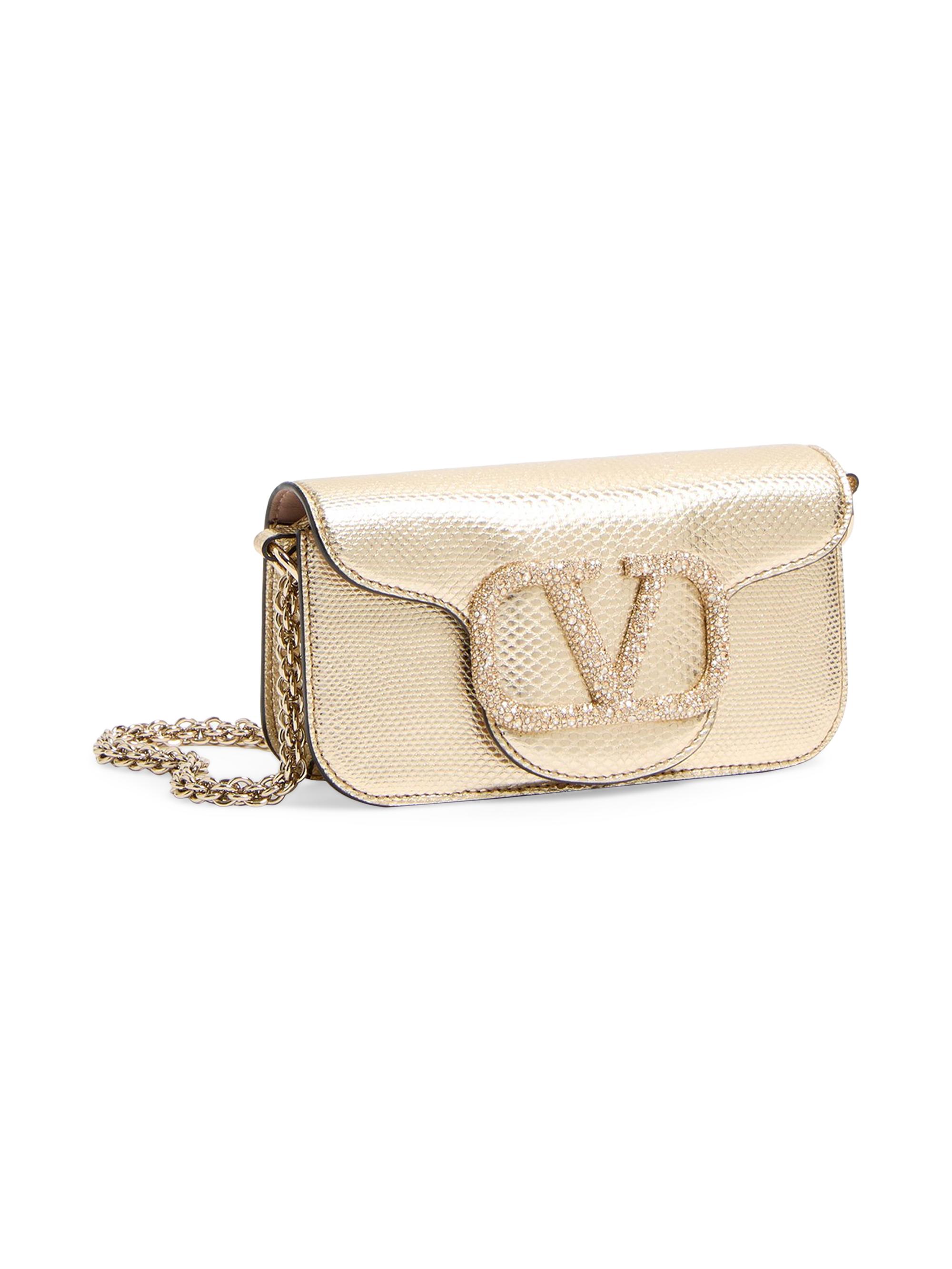 Shop Valentino Garavani Locò Small Shoulder Bag in Metallic Karung 