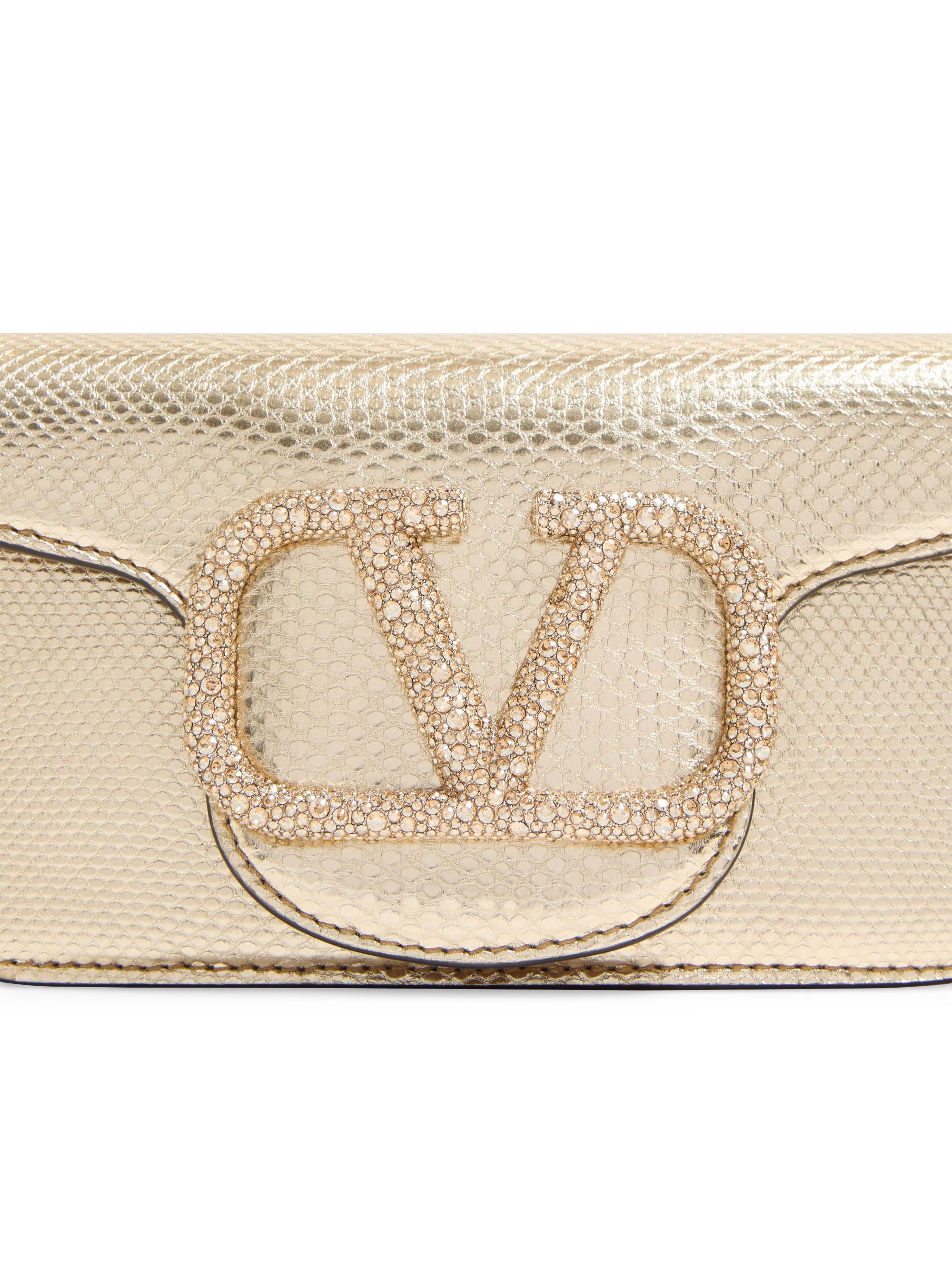 Shop Valentino Garavani Locò Small Shoulder Bag in Metallic Karung 