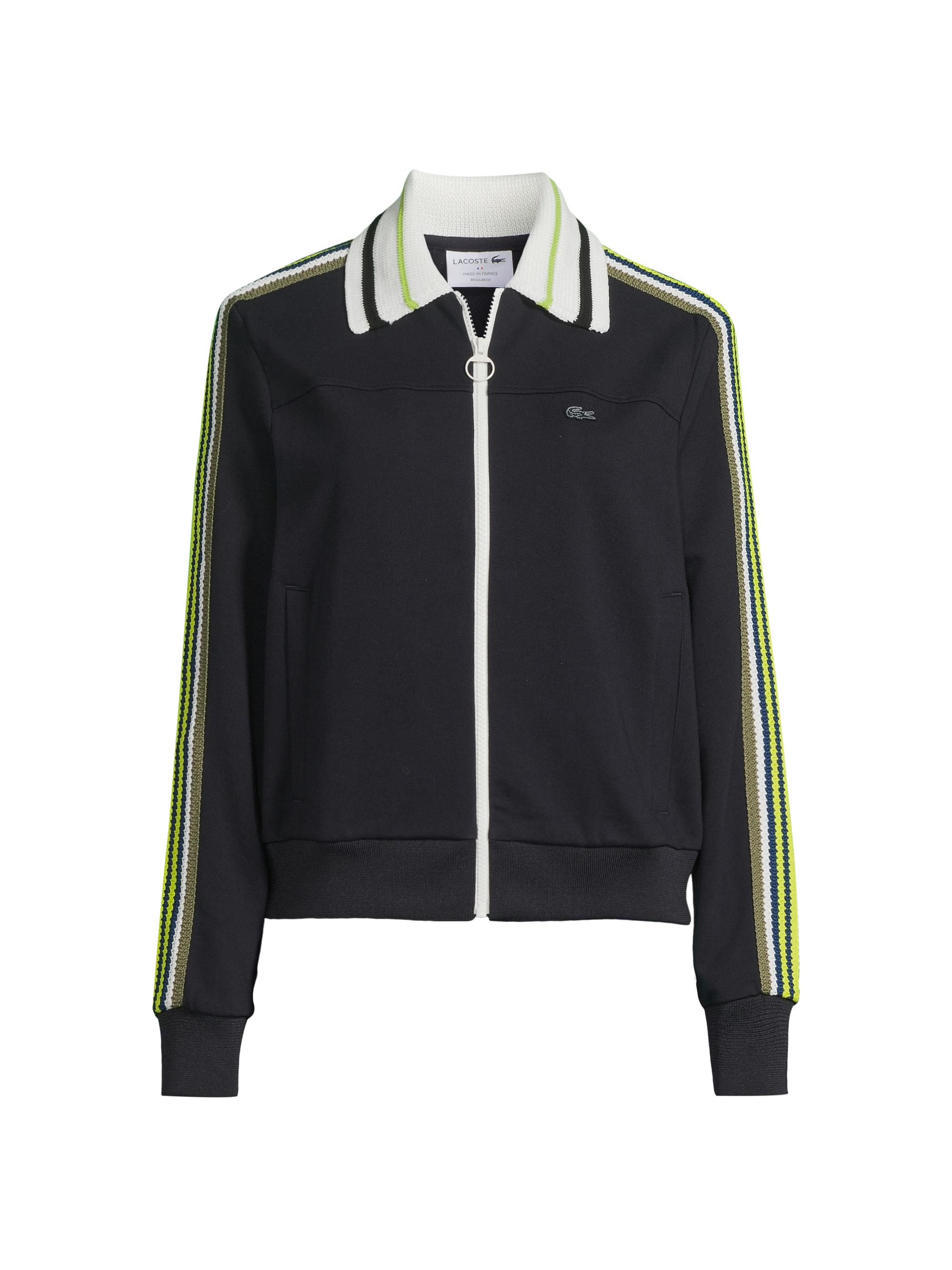 Lacoste Women's Stripe-Trim Cotton Zip Jacket - Flour Black Firefly