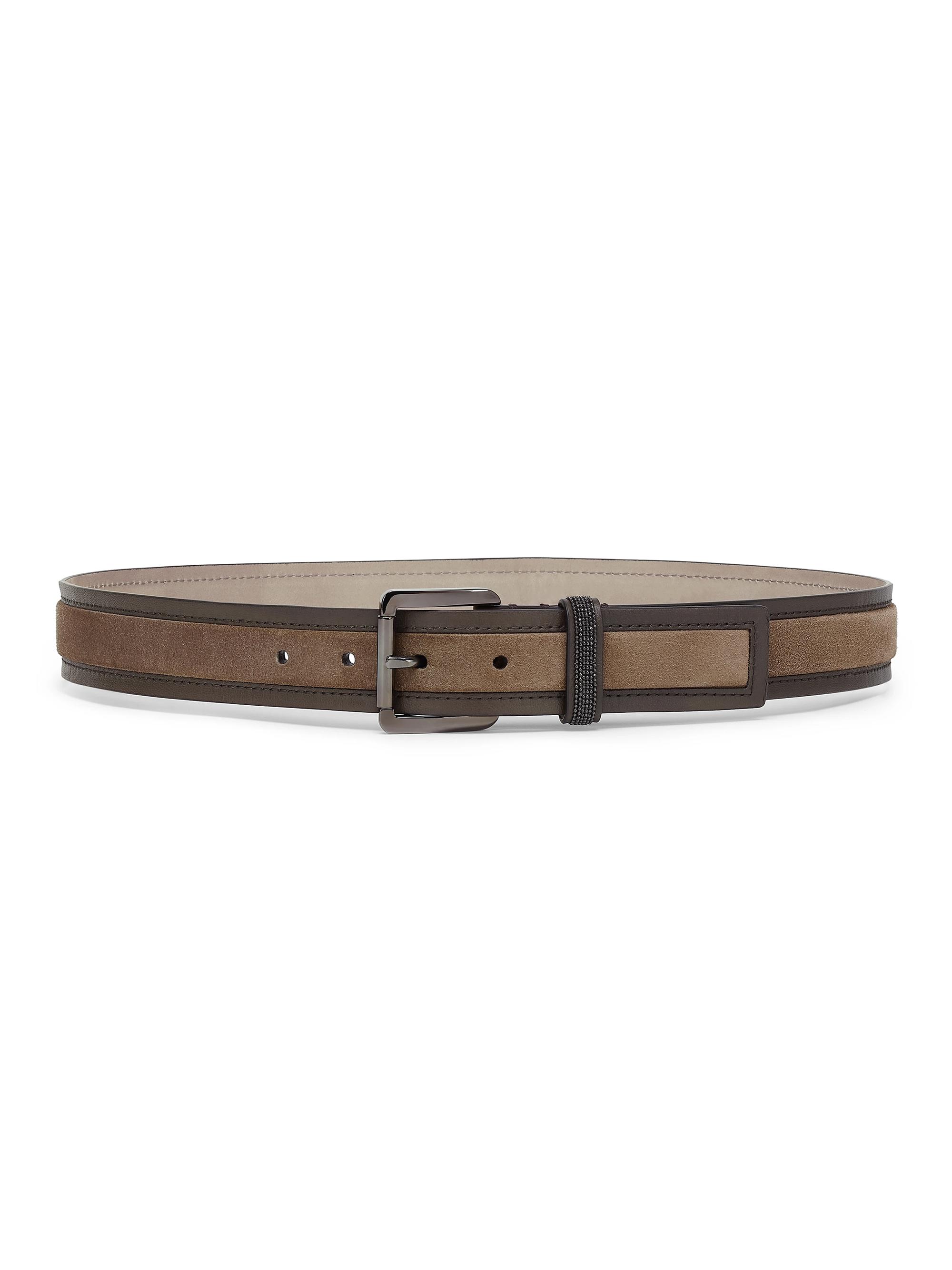 Brunello Cucinelli Women's Suede and Calfskin Belt with Shiny Loop - Cigar