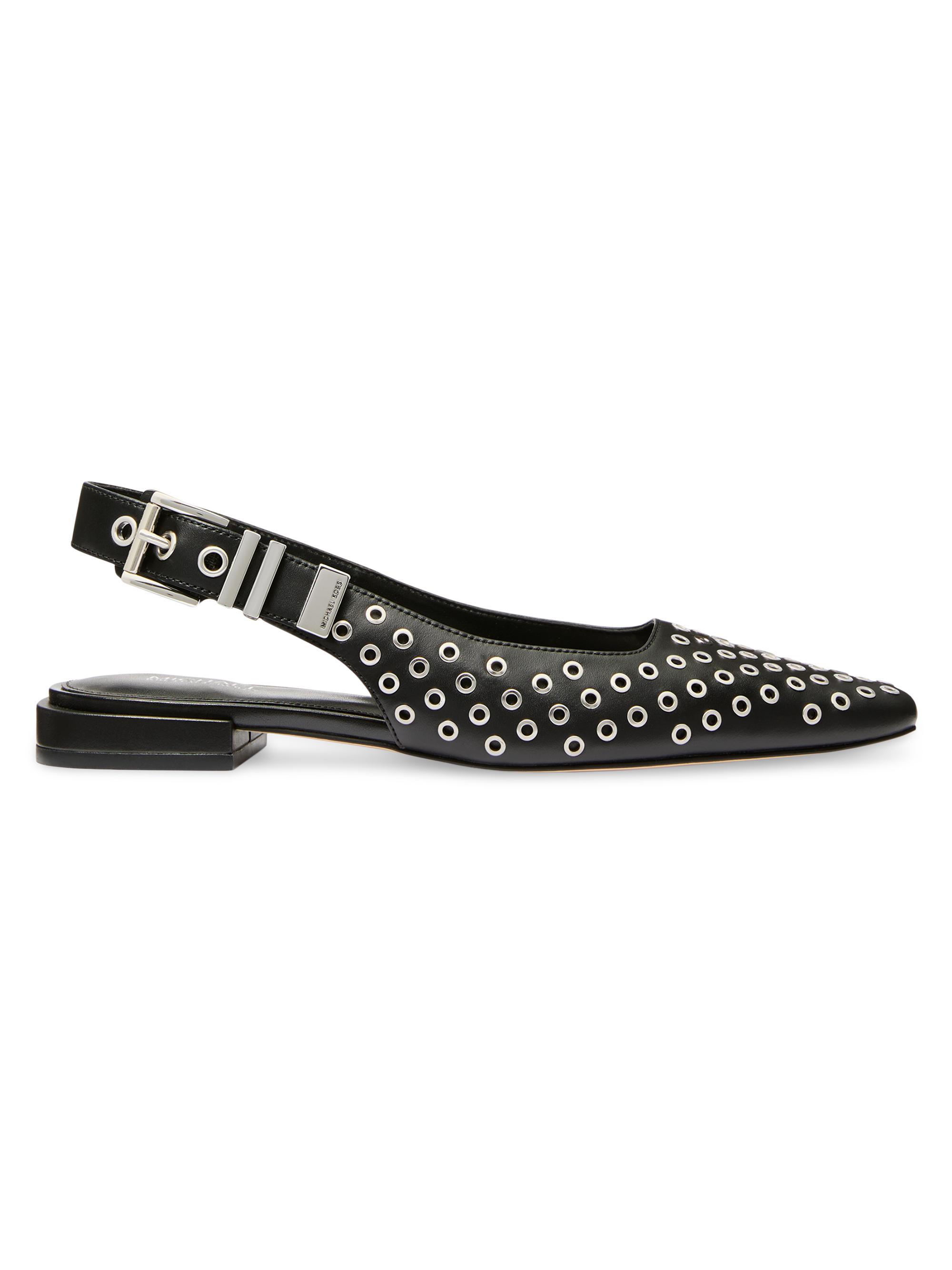MICHAEL Michael Kors Women's Darrington Grommeted Leather Slingback Flats - Black