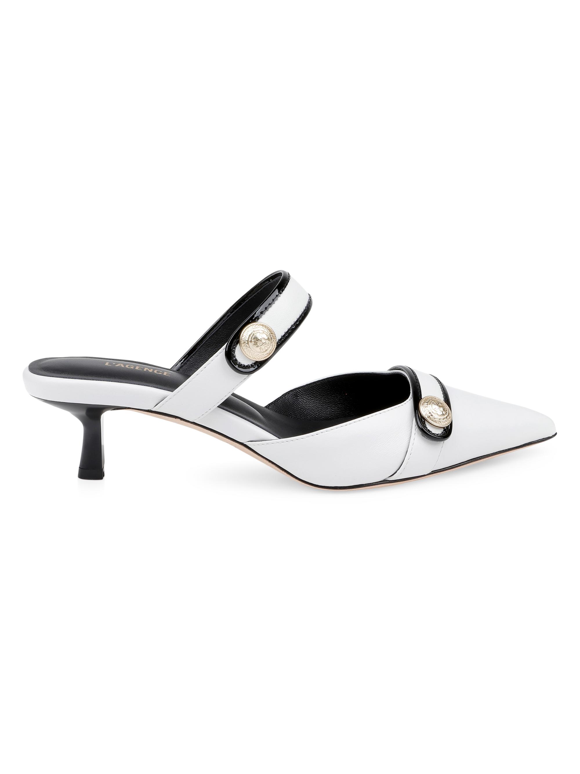 L'AGENCE Women's Gilliane 45MM Button-Detailed Leather Mules - White Leather