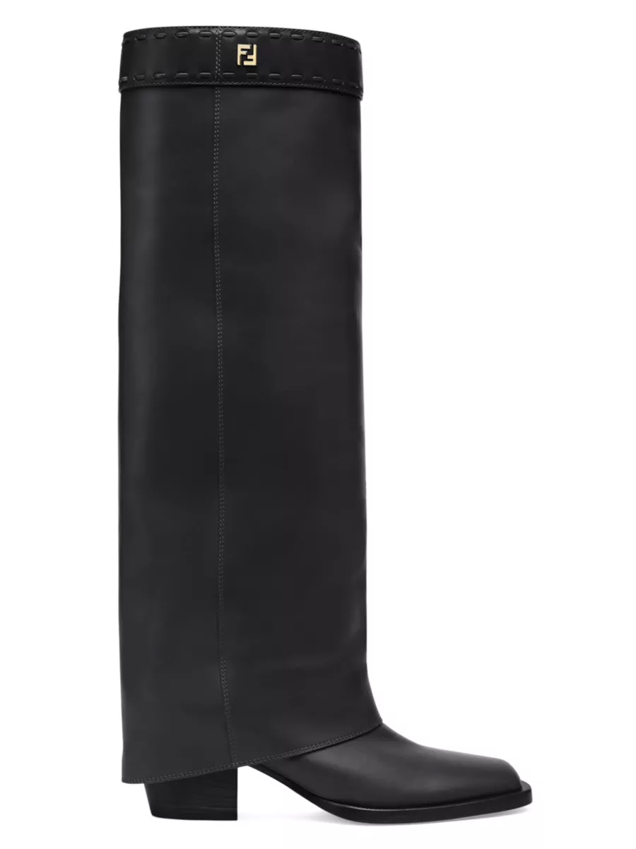 Fendi Women's 36.5 Knee High Grey Leather Selleria Boots
