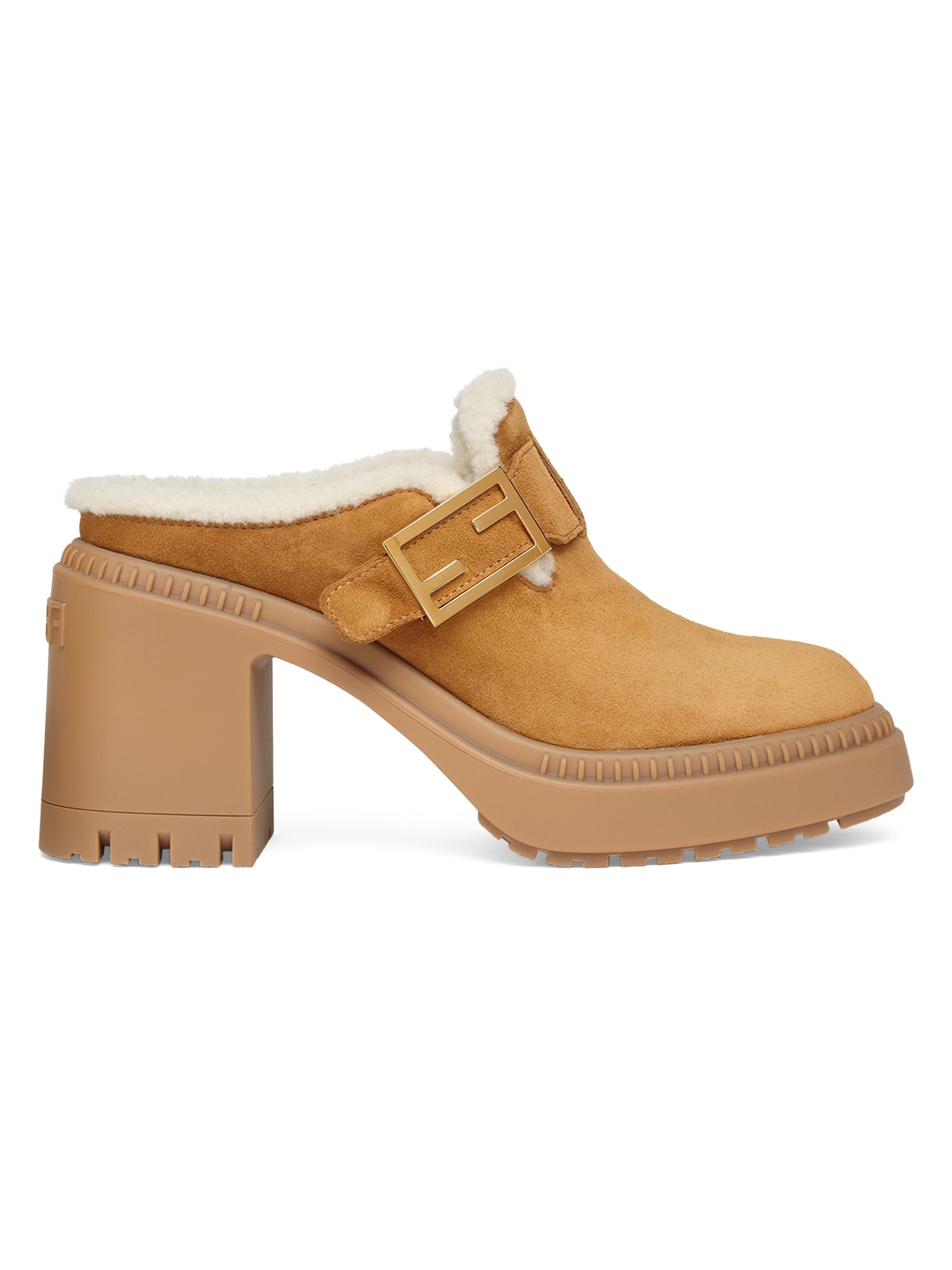 Fendi Women's Feel Shearling Sabbots - Carmello Latte