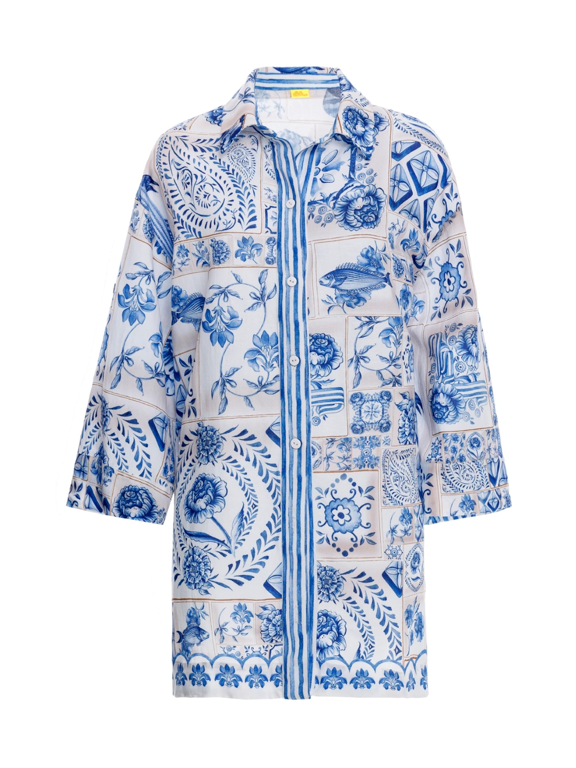 Agua Bendita Women's Riveria Radiance Chrissy Azure Floral Cotton-Blend Shirt