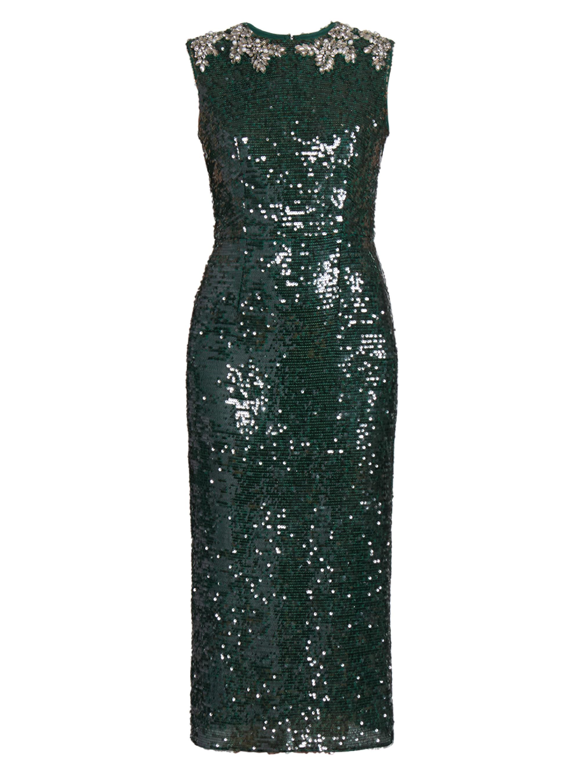 Erdem Women's Sequin Embellished Sleeveless Midi-Dress - Dark Green
