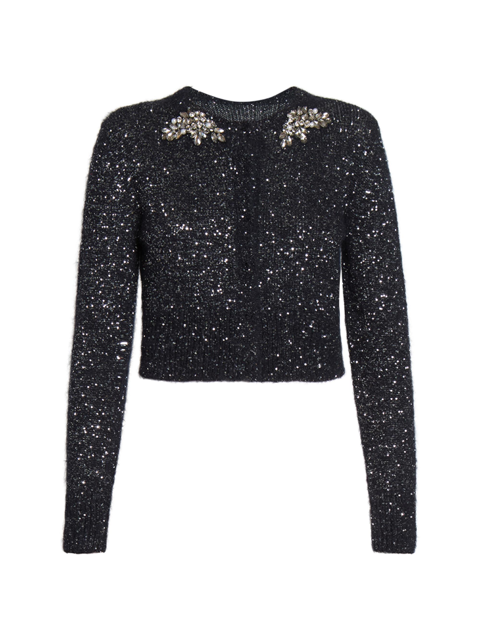 Erdem Women's Sequin Alpaca-Blend Cropped Cardigan - Black