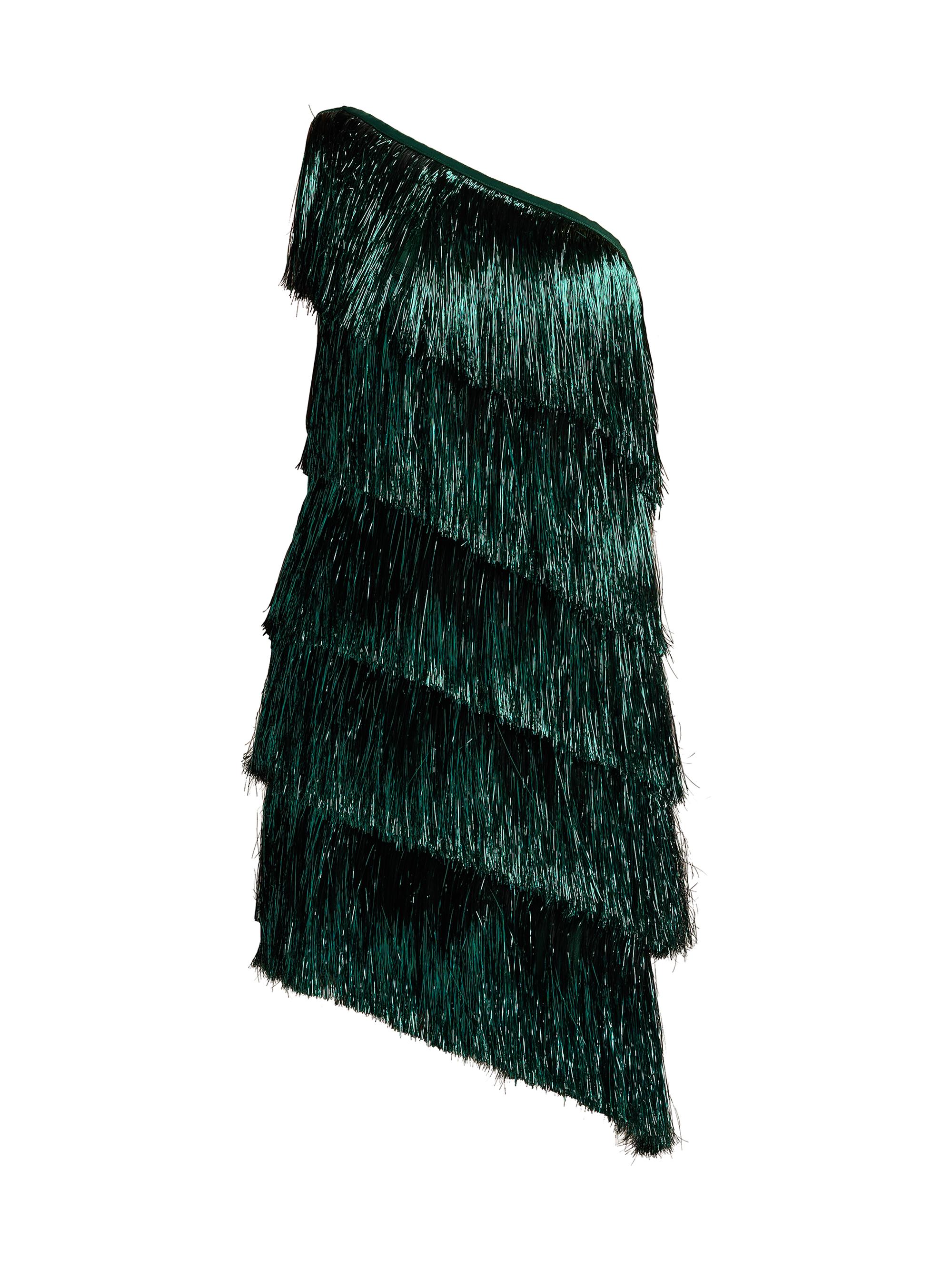 Tadashi Shoji Women's Asymmetric Fringed Minidress - Jungle Green