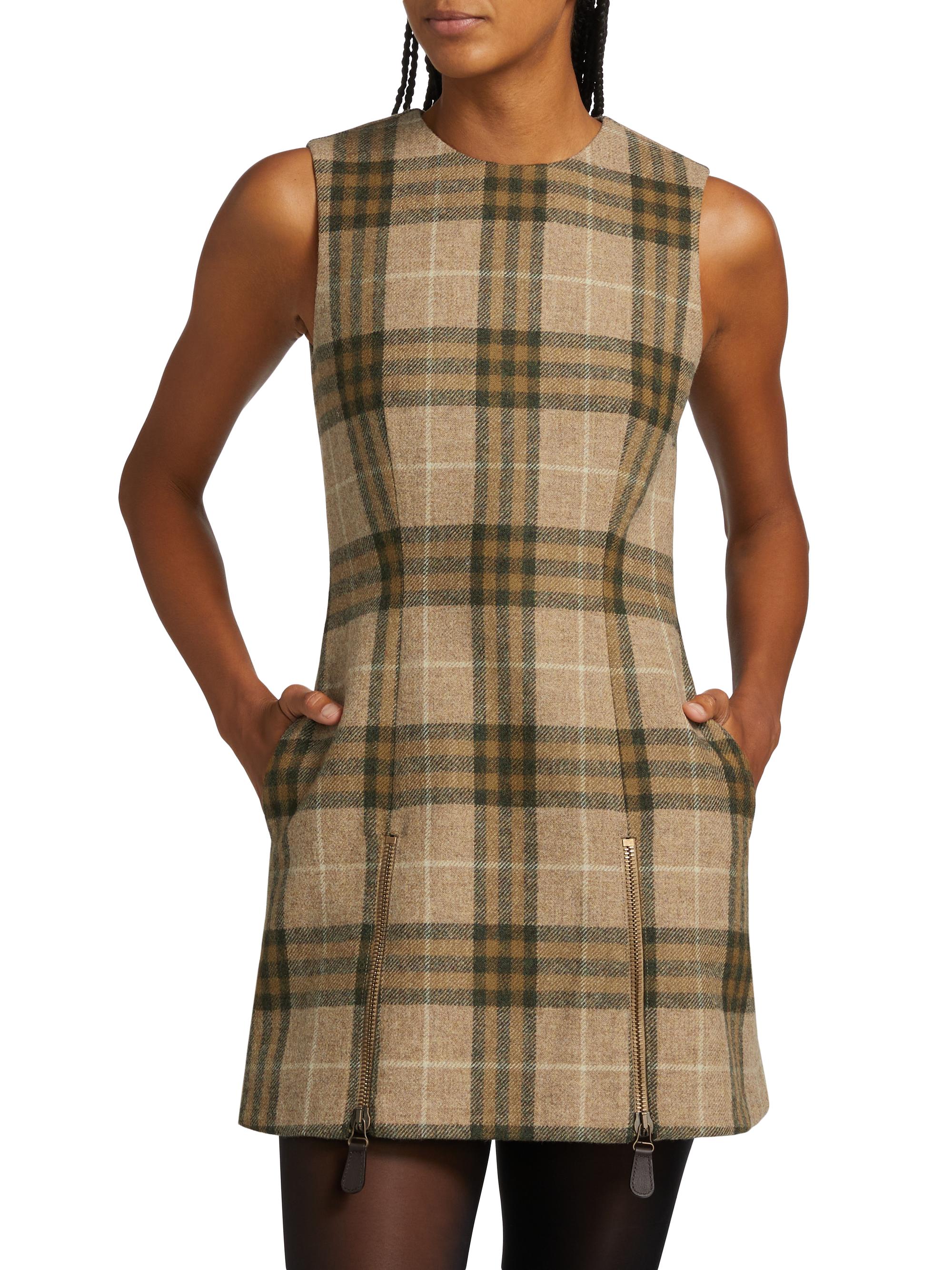 Burberry❤️Brown Check Mini Dress Burberry Check Wool Cotton Jacquard Mini Dress - Current Season
