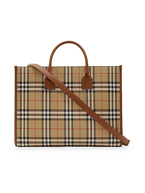 Shop Burberry Medium Freya Signature Check Tote Bag | Saks Shop Burberry Medium Freya Signature Check Tote Bag | Saks