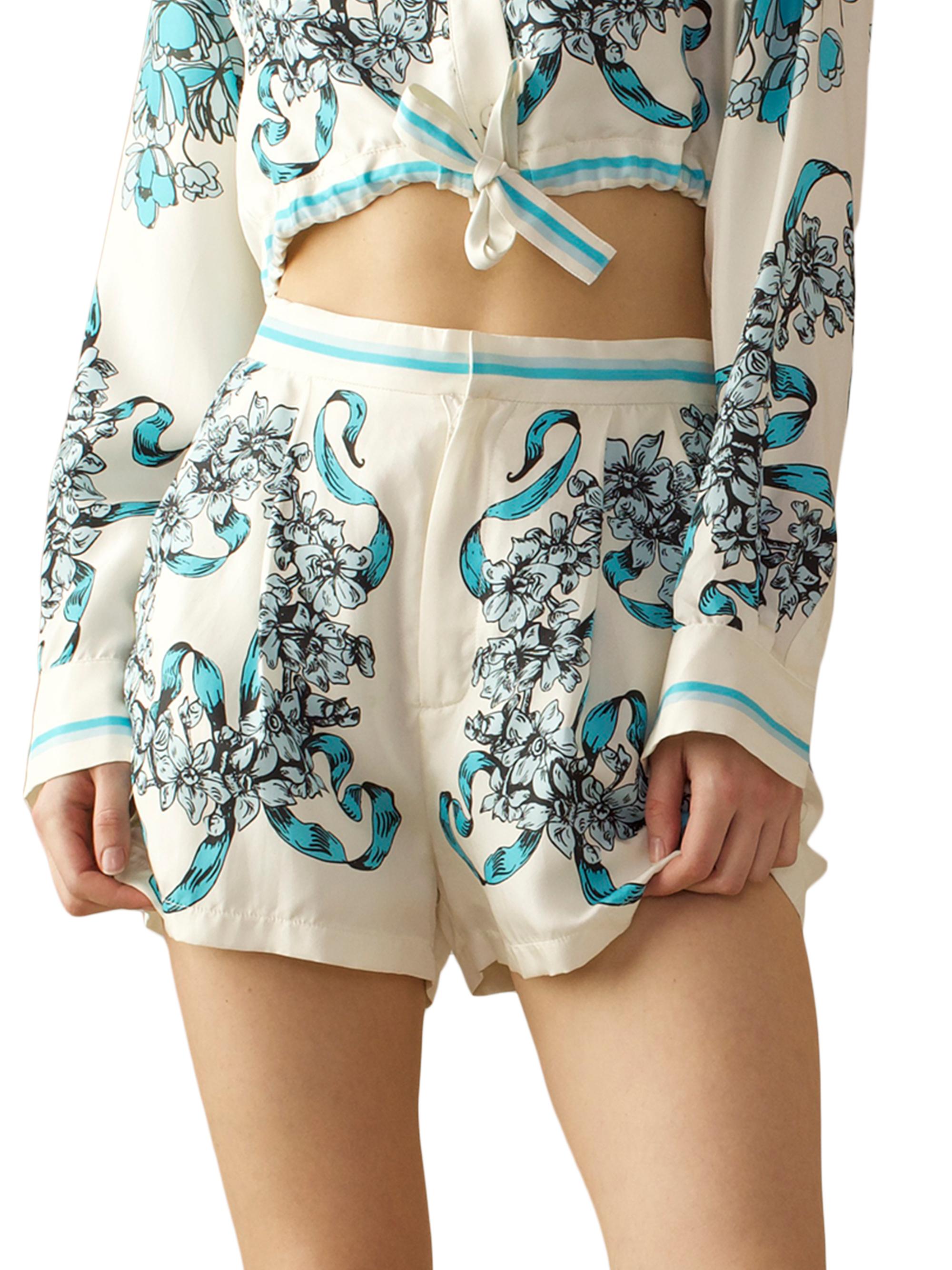 Cynthia Rowley Women's Floral Silk Shorts - White Blue