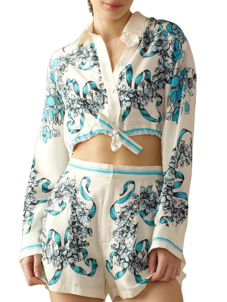 Cynthia Rowley Floral Silk Crop Shirt | Saks Fifth Avenue