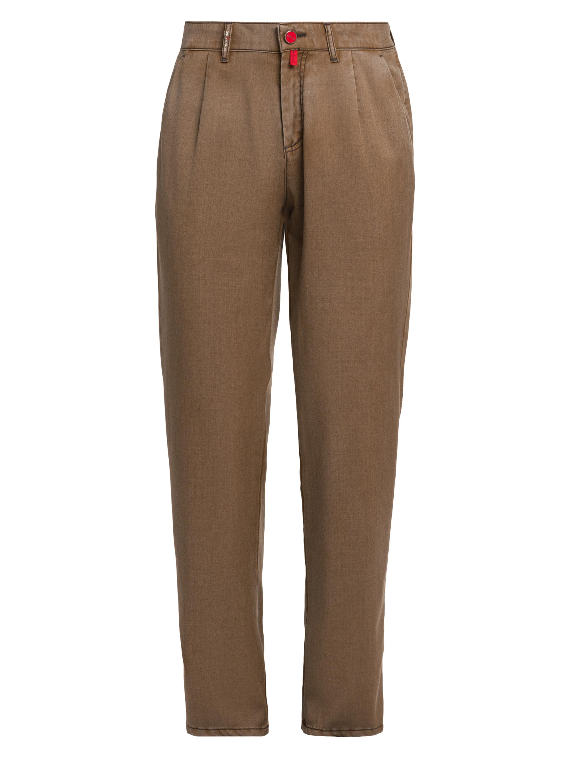 Kiton Men's Flat-Front Washed Wool Trousers - Brown Tobacco