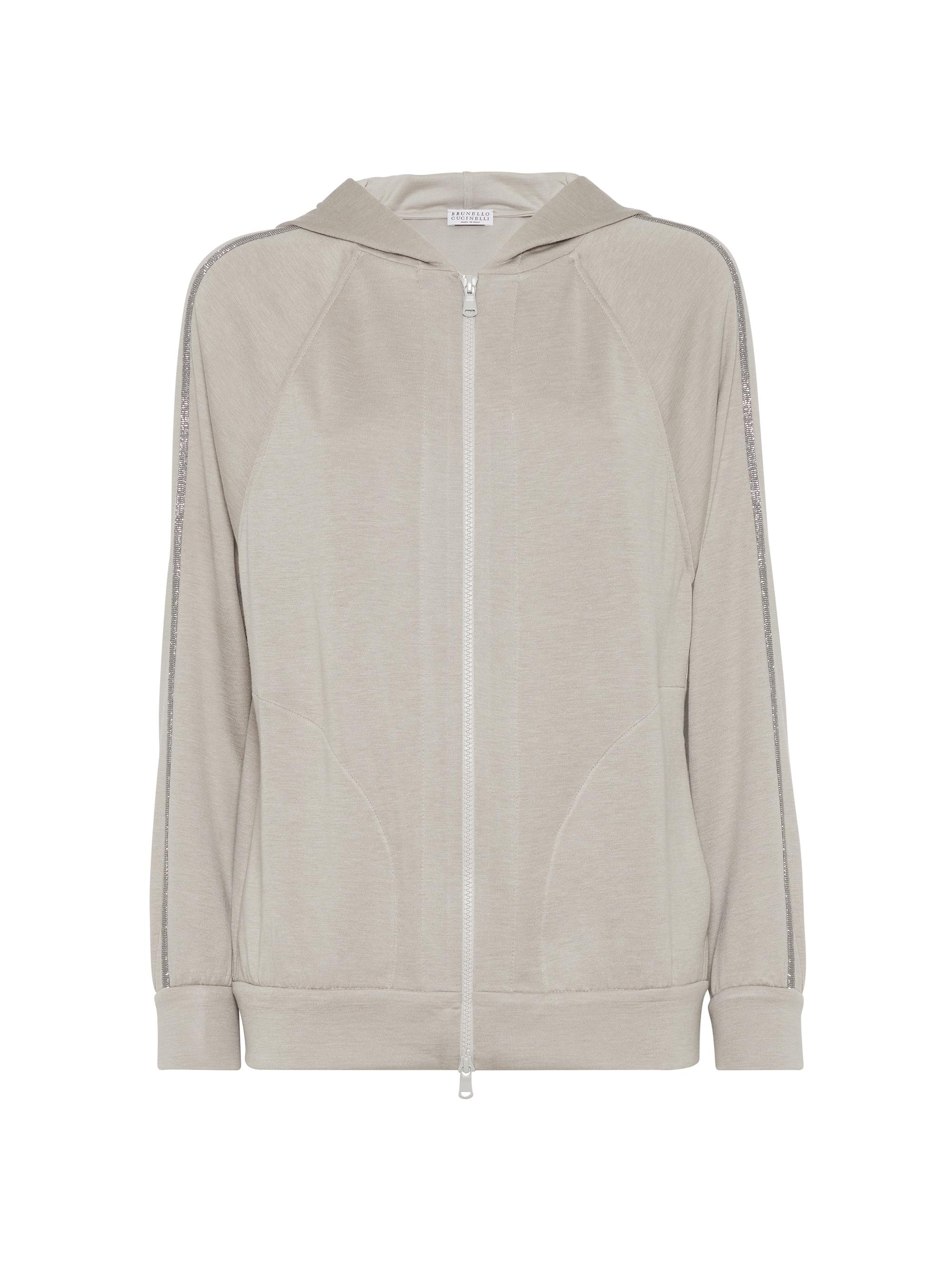 Brunello Cucinelli Women's Cotton and Silk Interlock Hooded Sweatshirt - Light Grey