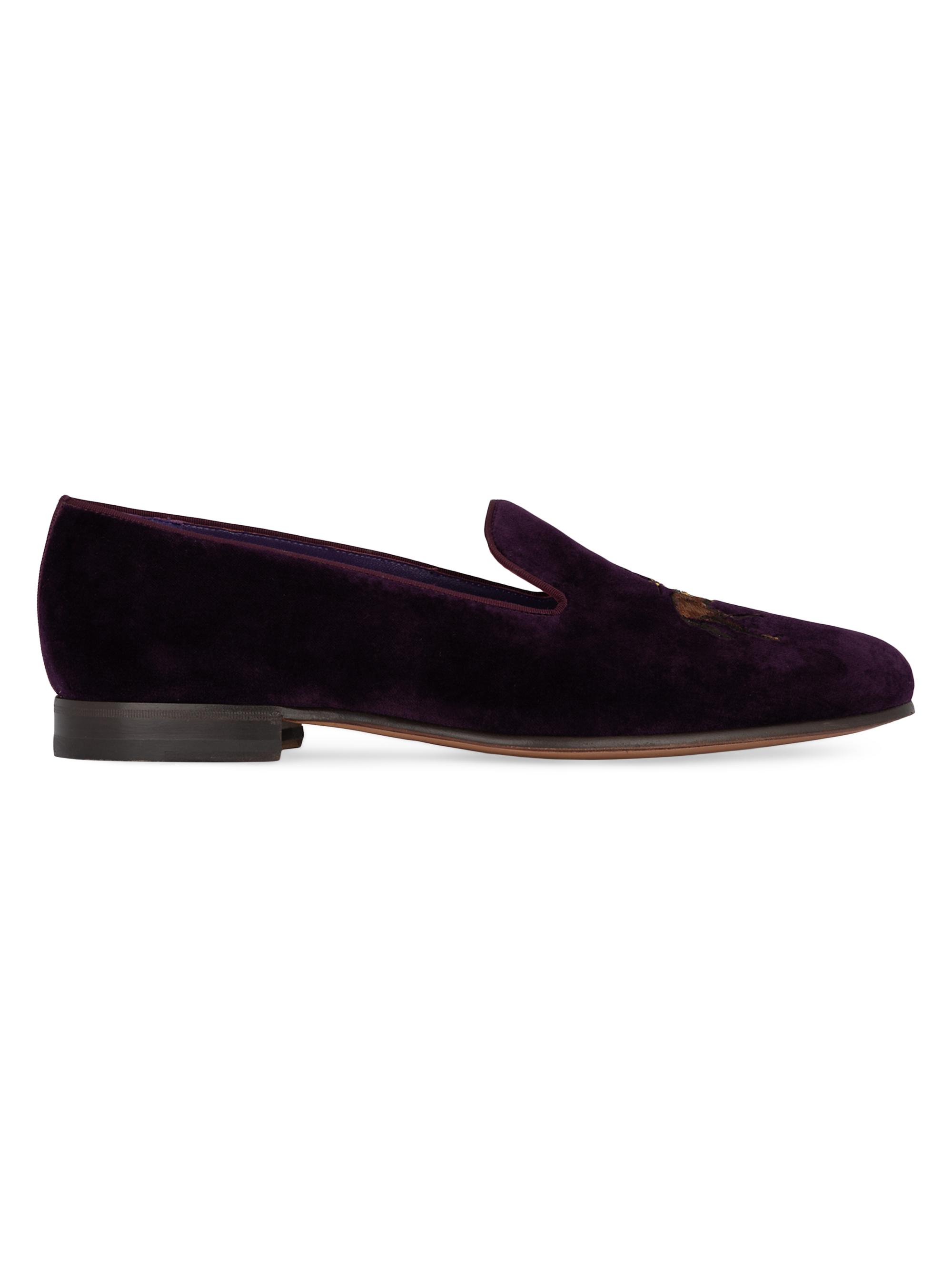 Ralph Lauren Purple Label Men's Alonzo Standing Horse Velvet Slippers - Manor Purple