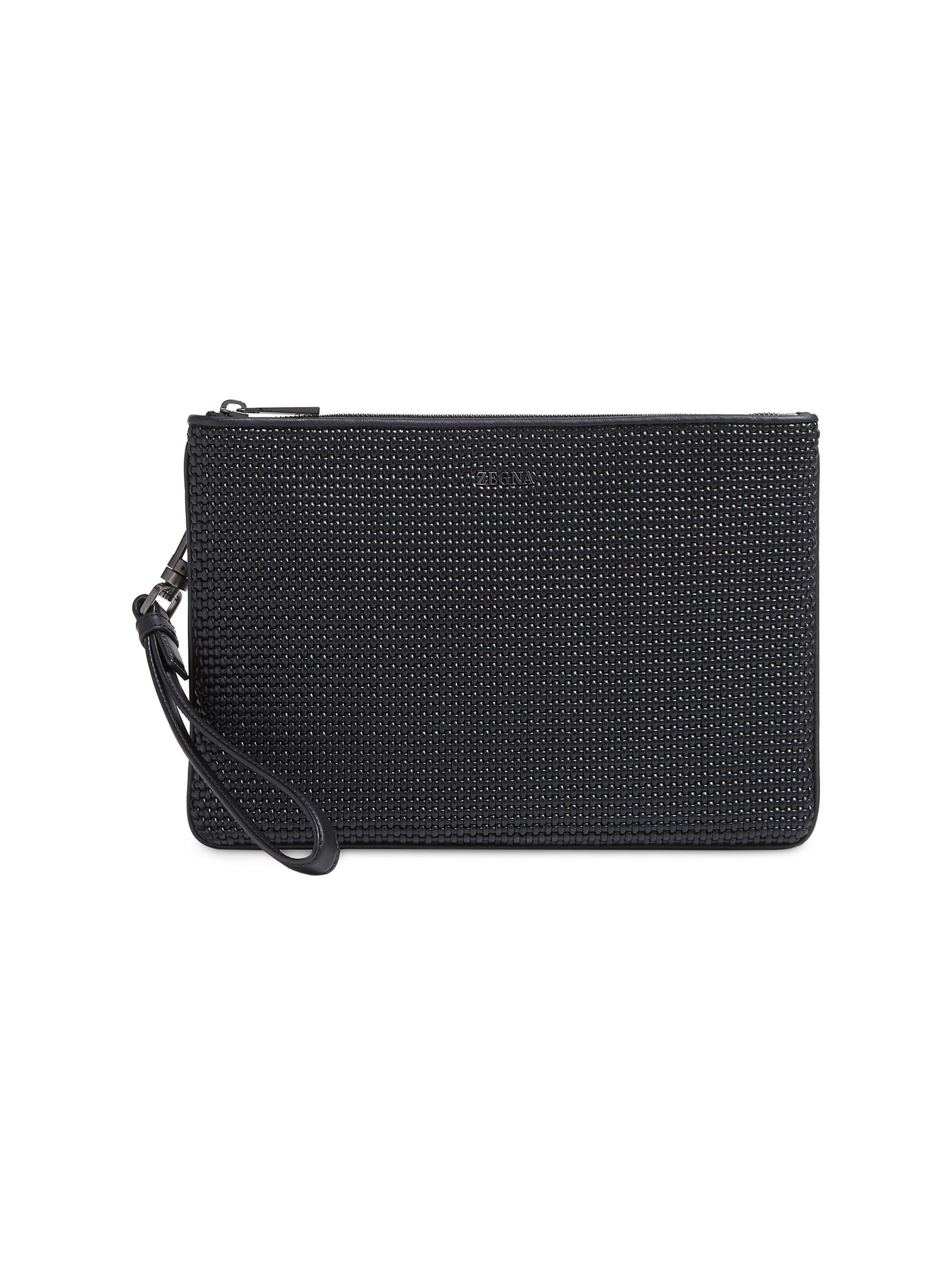 ZEGNA Men's Pelletessuta Leather Pouch - Black