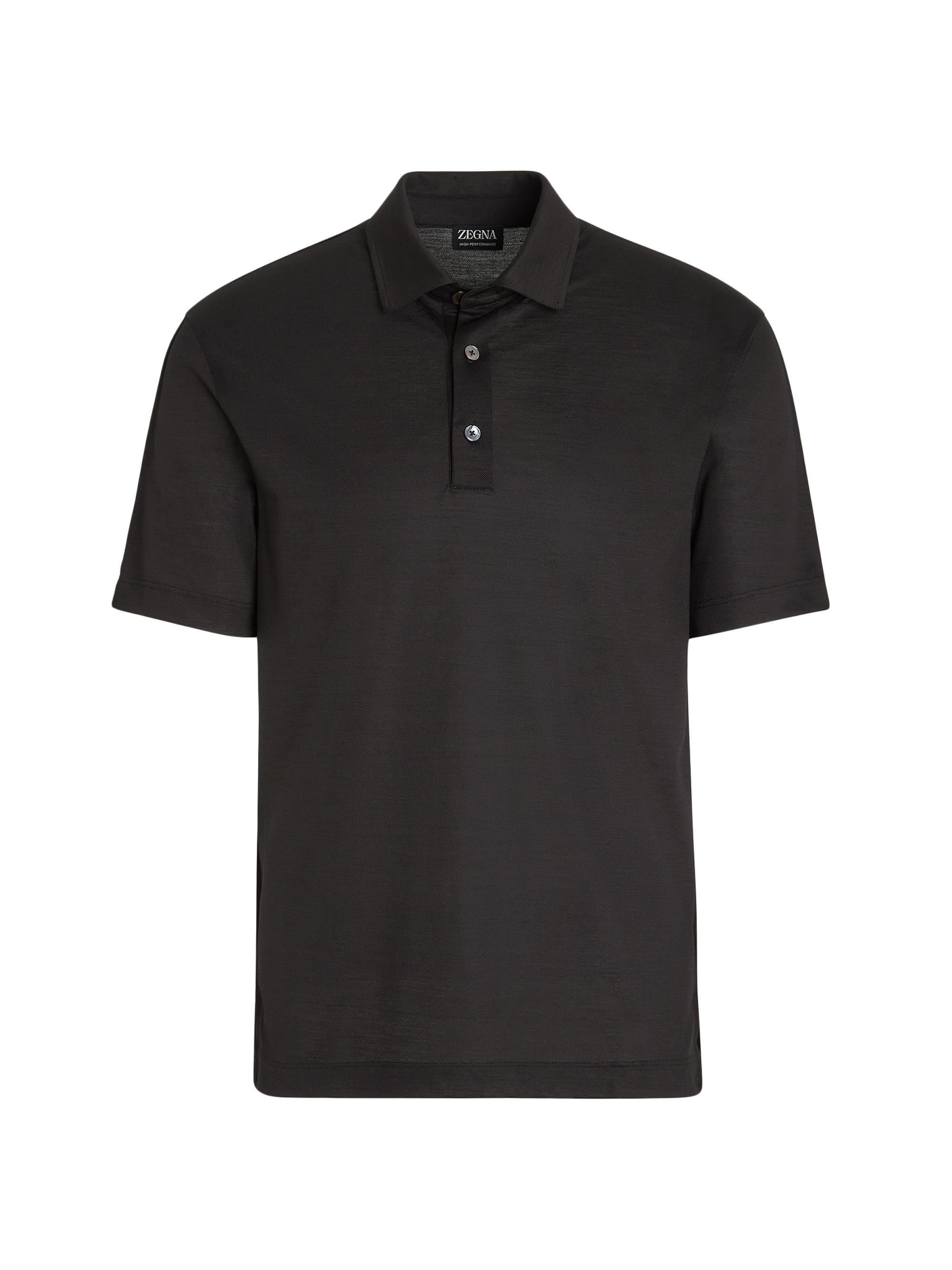 ZEGNA Men's High Performance Wool Piquet Polo Shirt - Black