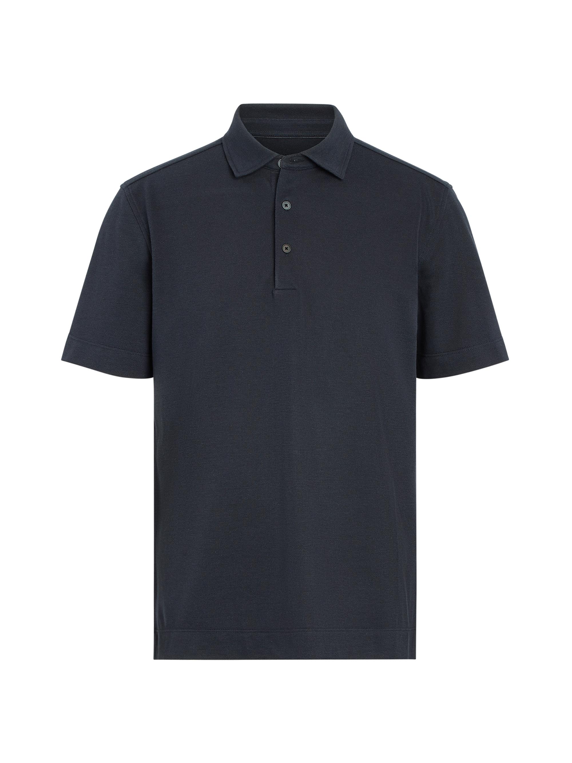 ZEGNA Men's Cotton and Silk Polo Shirt - Navy Blue