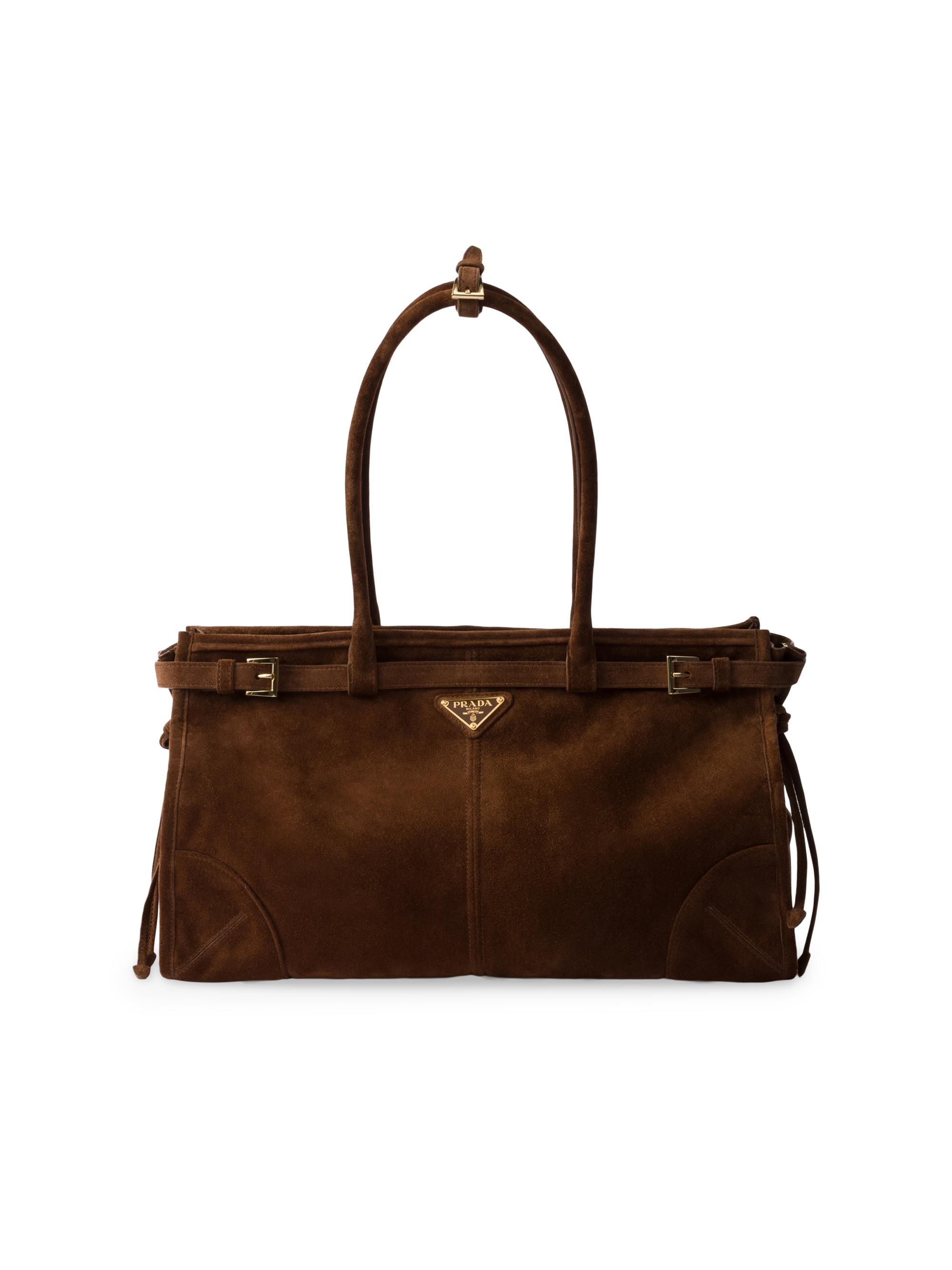 Prada Women's Bonnie  Suede Top Handle Bag - Brown