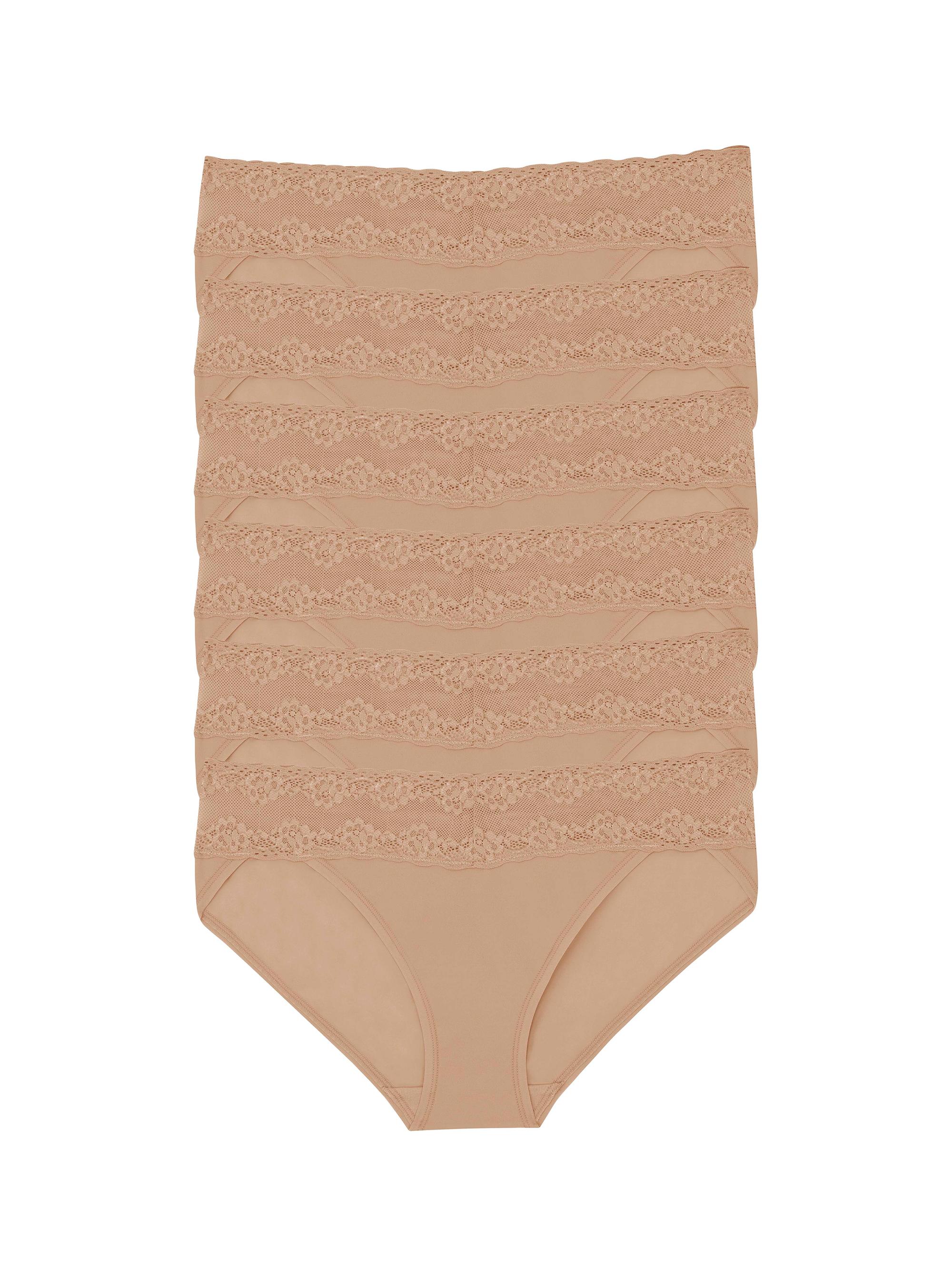 Natori Women's Bliss Perfection Lace Trim One Size Bikini Brief 6-Pack - Cafe Cameo Rose