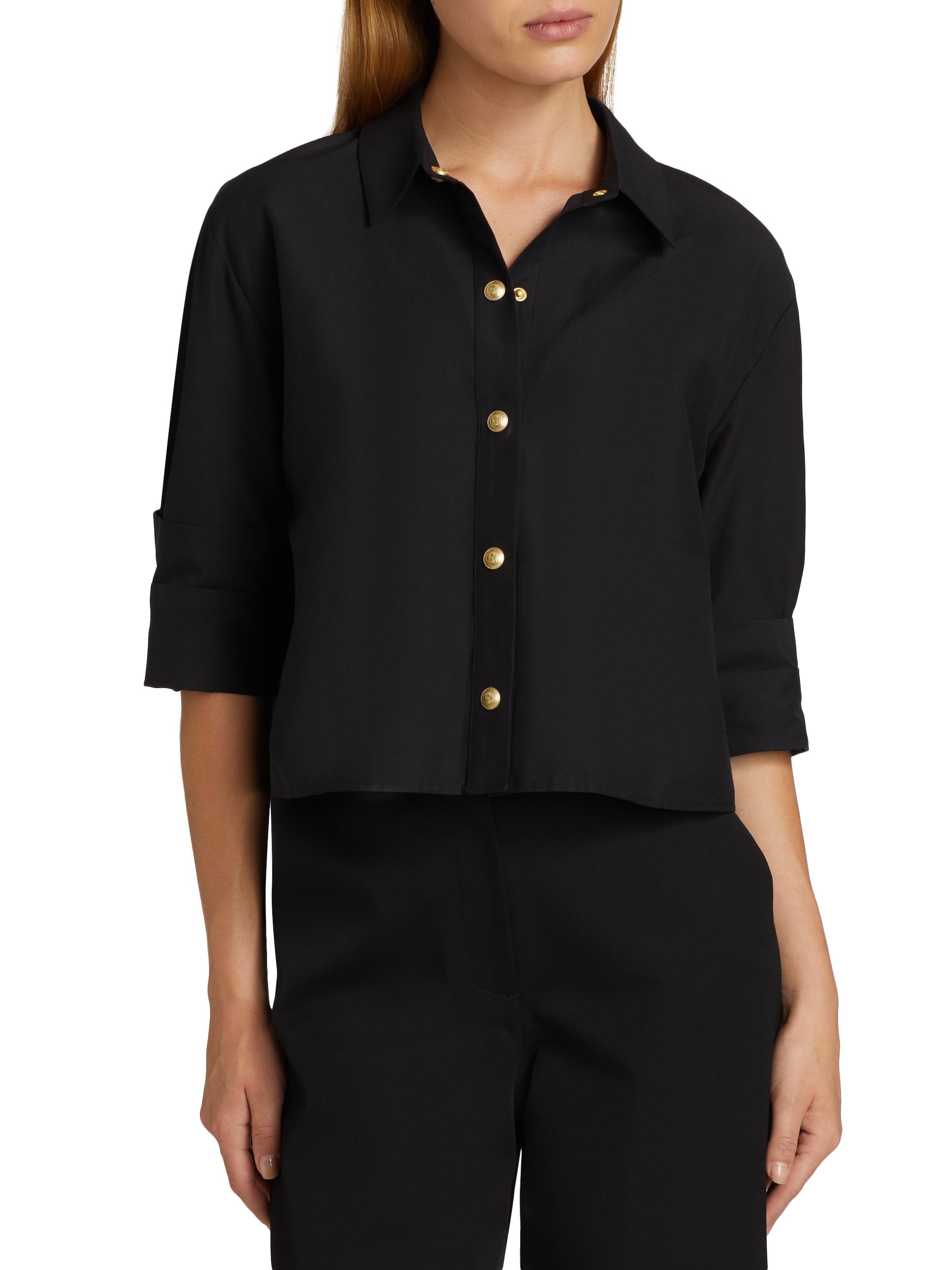 L'AGENCE Women's Cosette Crop High-Low Shirt - Black Gold | Thumbnail 3