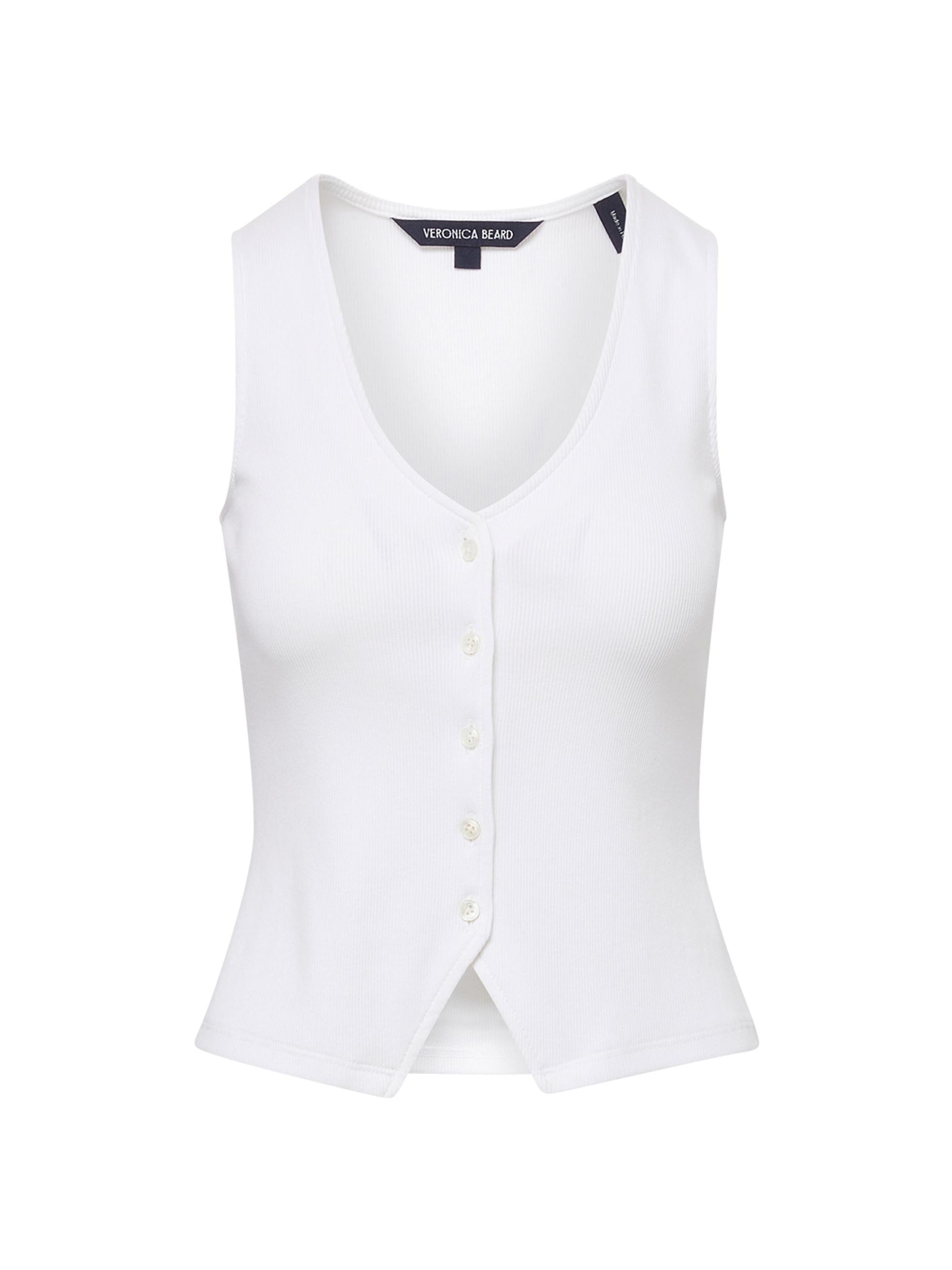 Veronica Beard Women's Hoorne Ribbed Stretch Cotton Top - White
