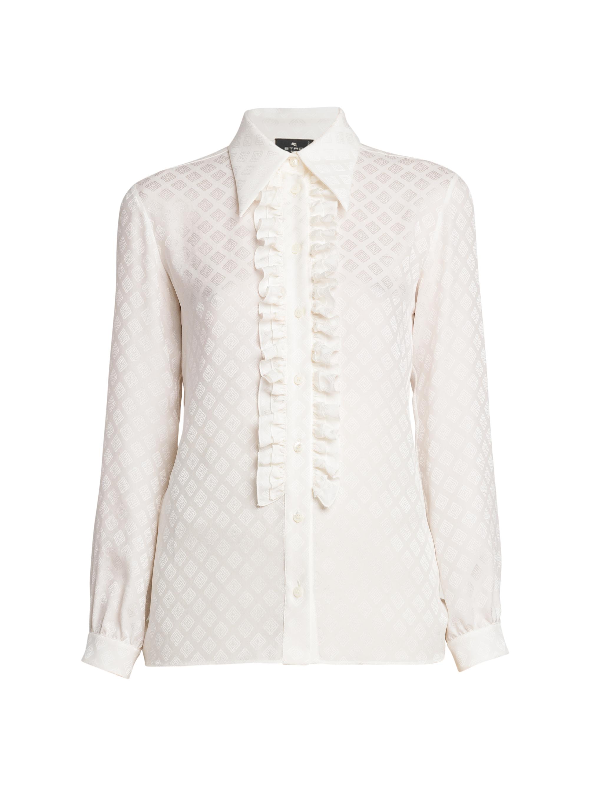 Etro Women's Grid Silk-Blend Ruffle Shirt - Light Creamy White