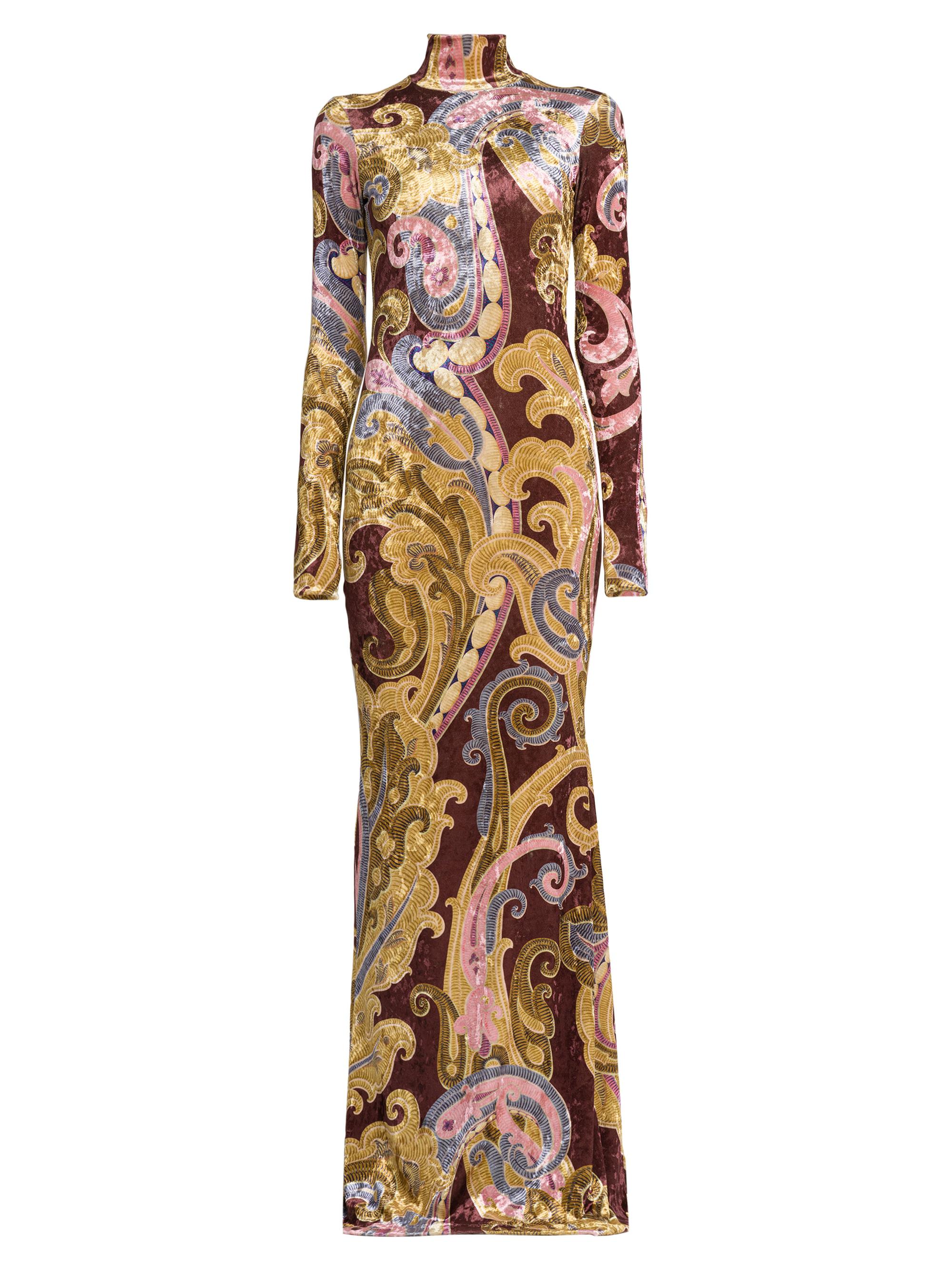 Etro Women's Filigree Turtleneck Column Gown - Printed Brown Base