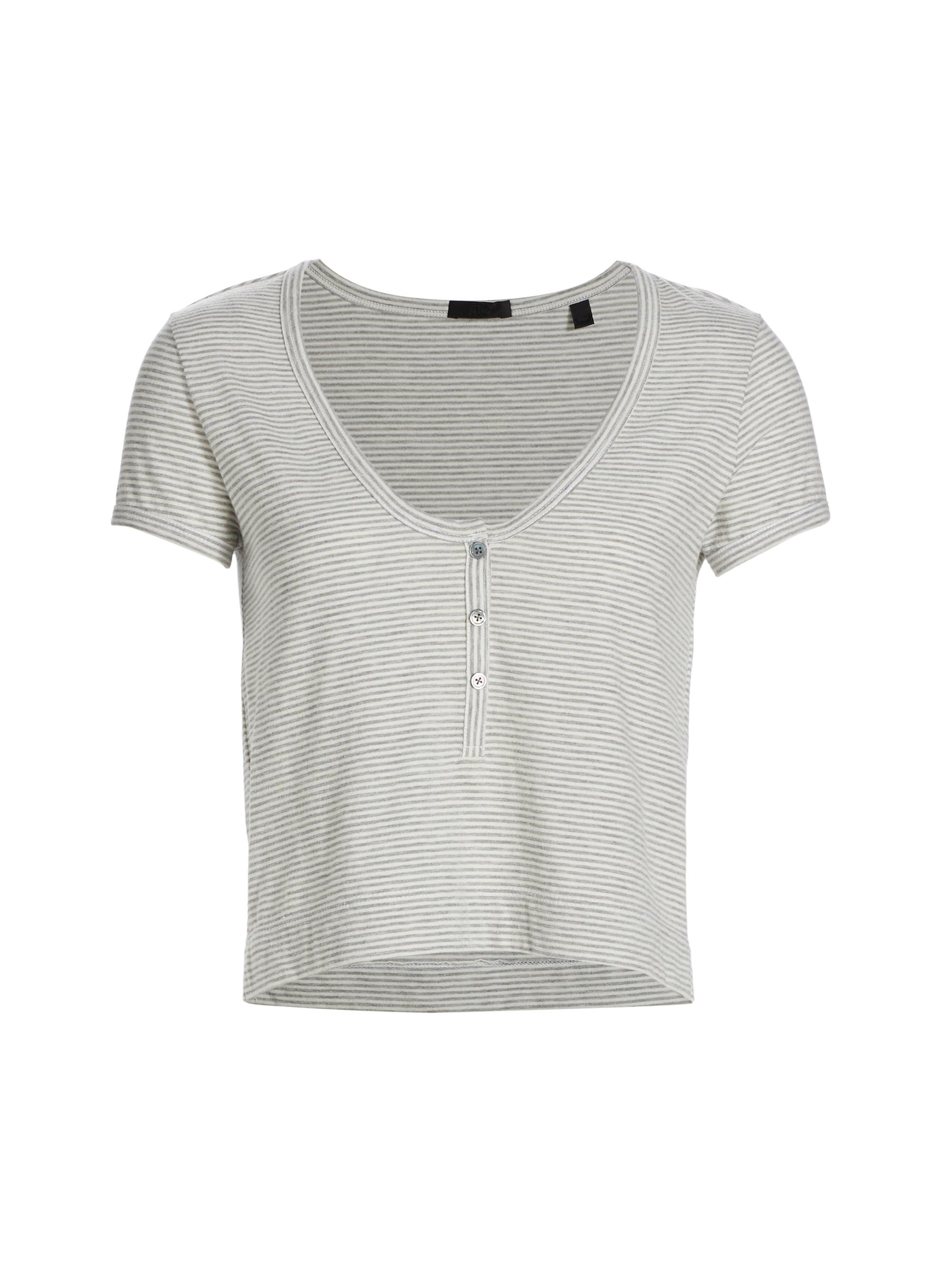 ATM Anthony Thomas Melillo Women's Striped Cotton-Blend Henley - Grey White